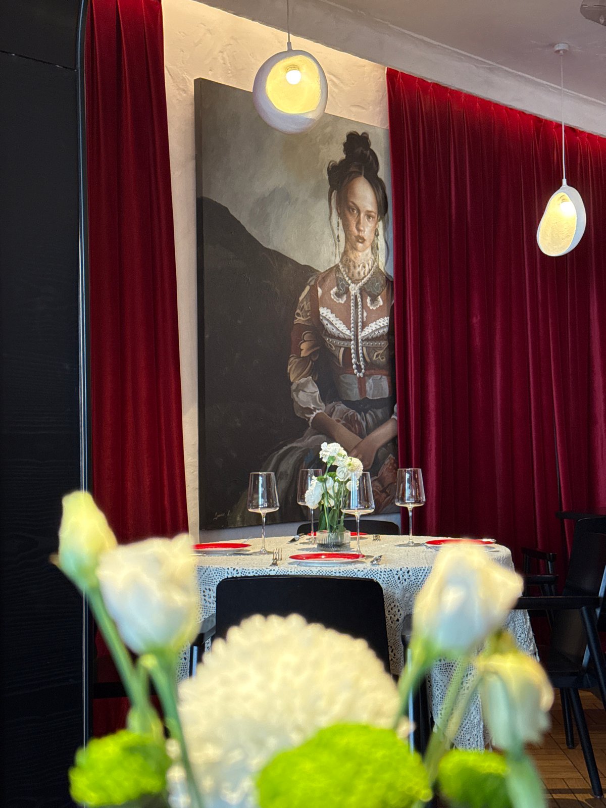 Dimly lit restaurant table setting in Nizhny Novgorod