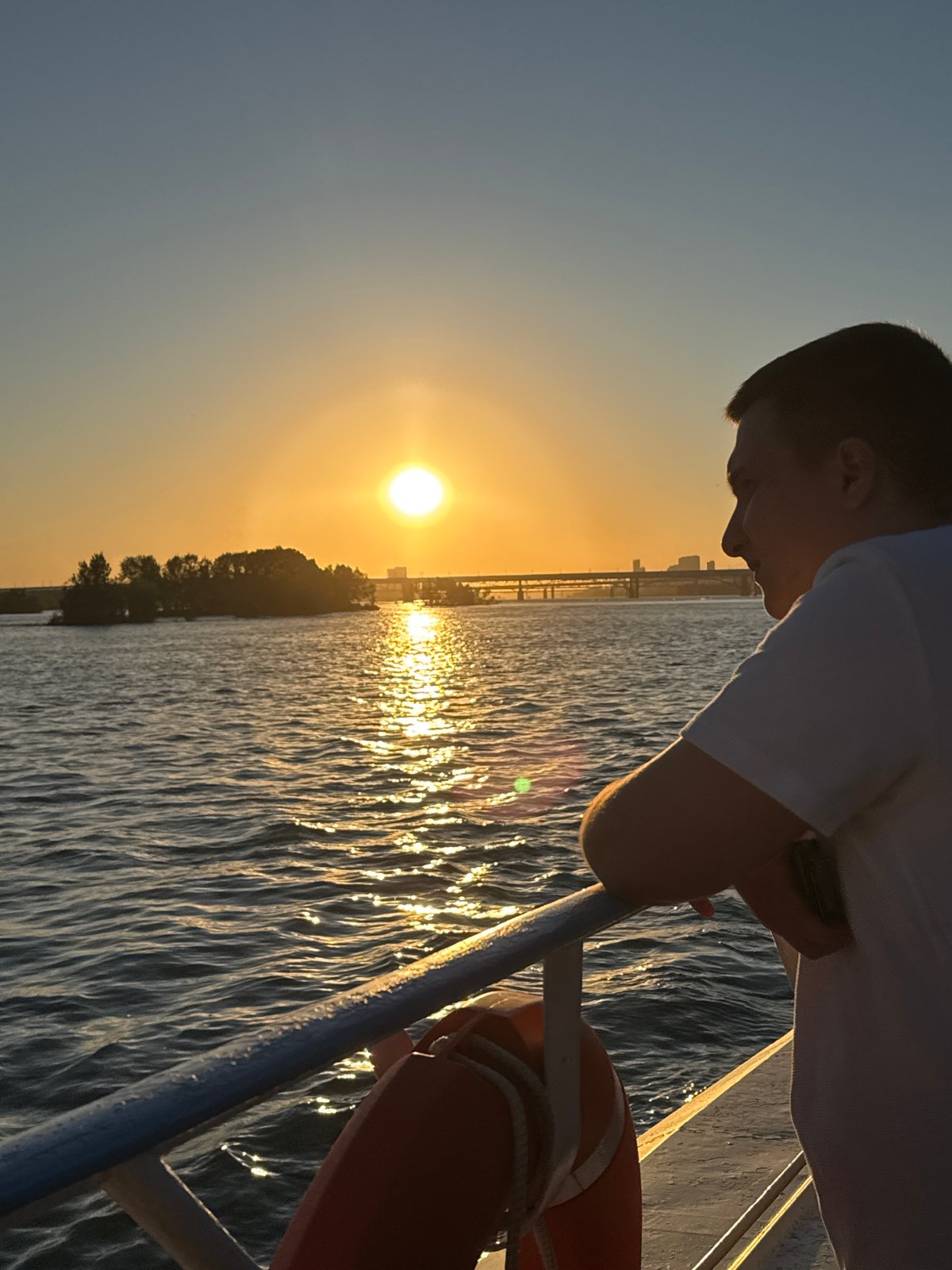 Sunset boat ride on the river in Novosibirsk