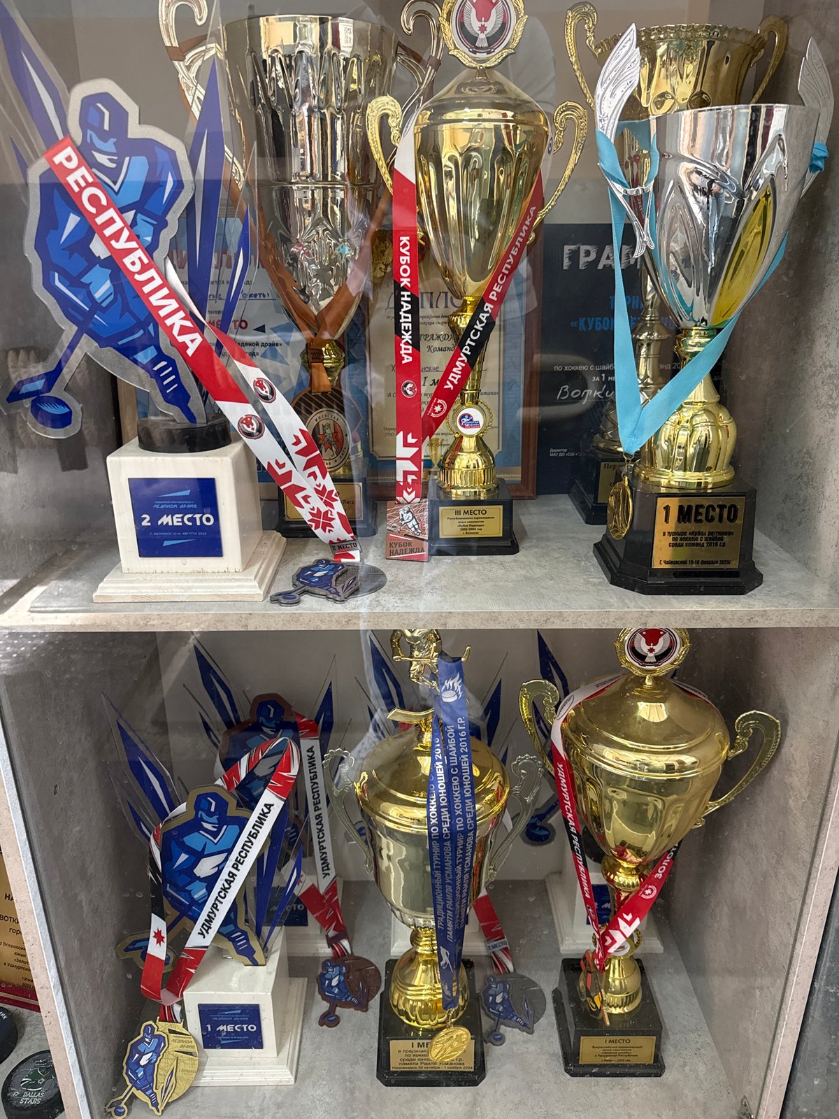 Hockey team watches game in trophy room in Votkinsk