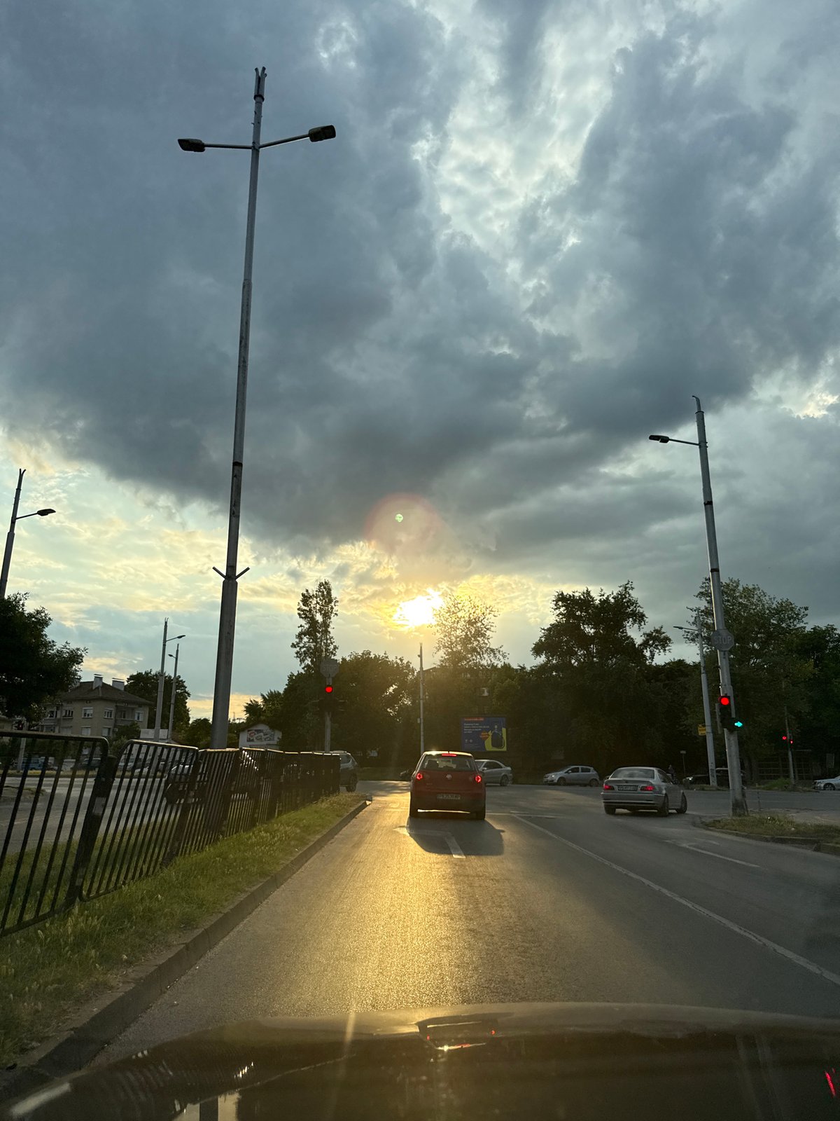 Evening in Plovdiv: wet streets at golden hour, cycling after dark