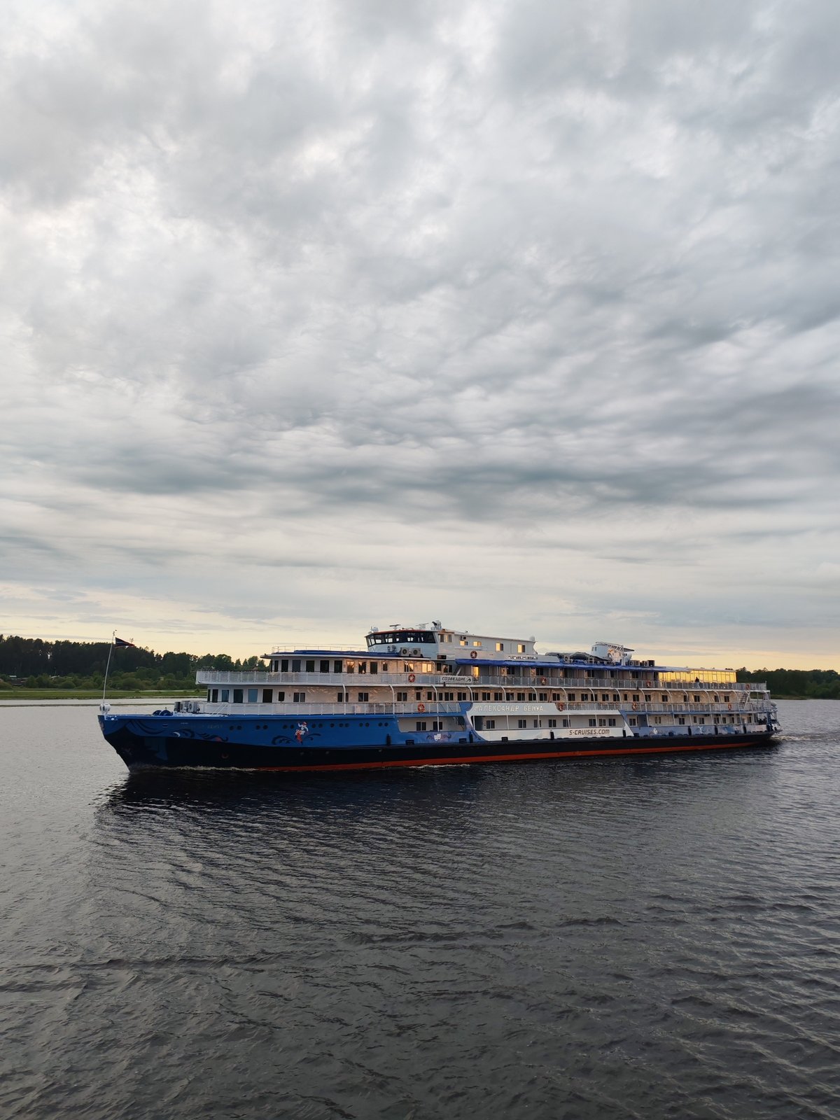 River traffic observed on Volga near Myshkin, Russia