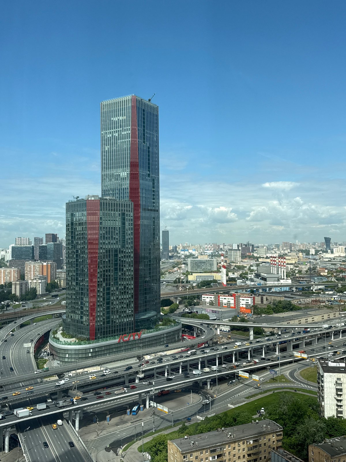 Aerial views capture Khimki cityscape and highway infrastructure