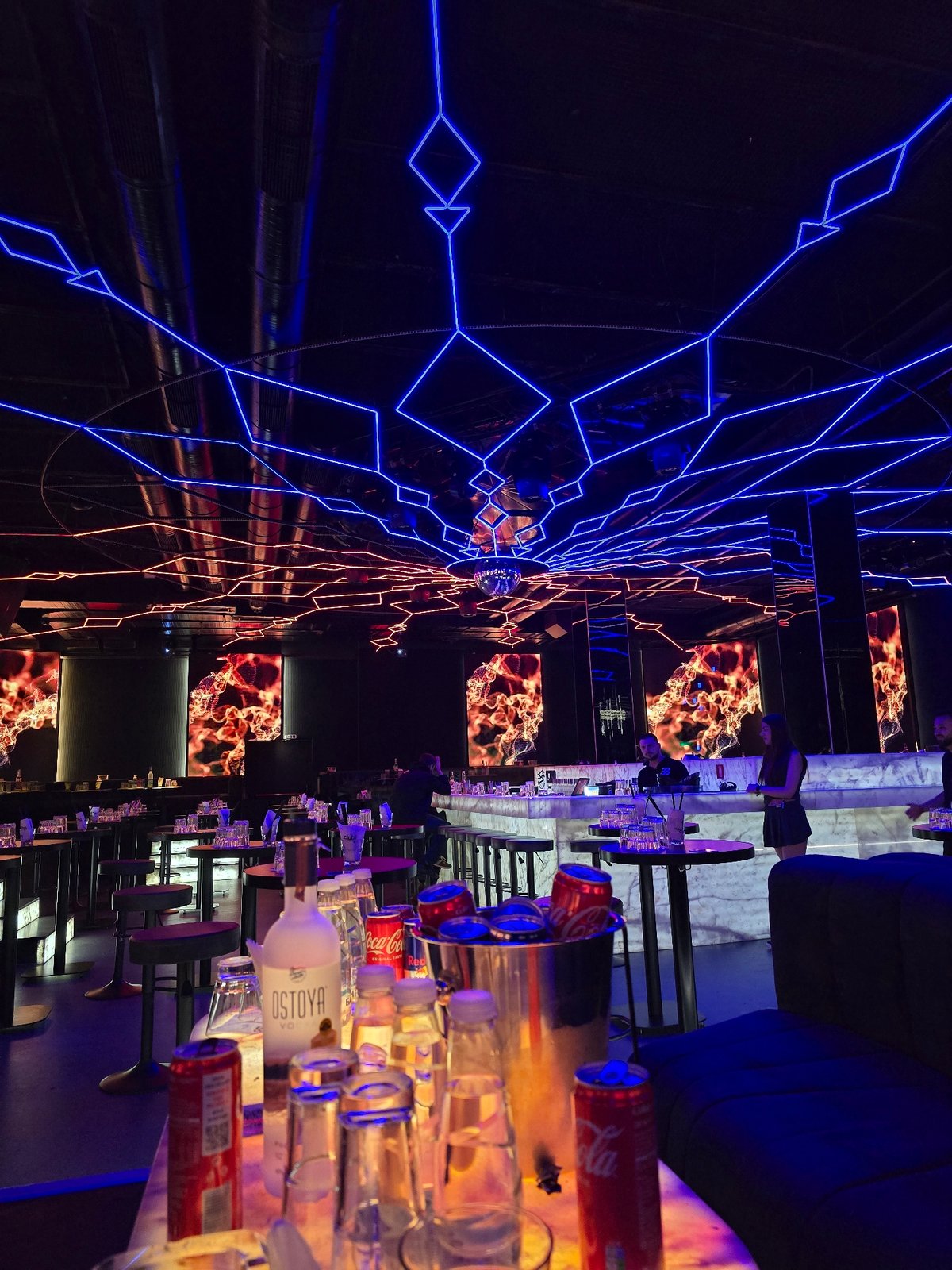 Evening bar scene captured in Sofia featuring neon displays