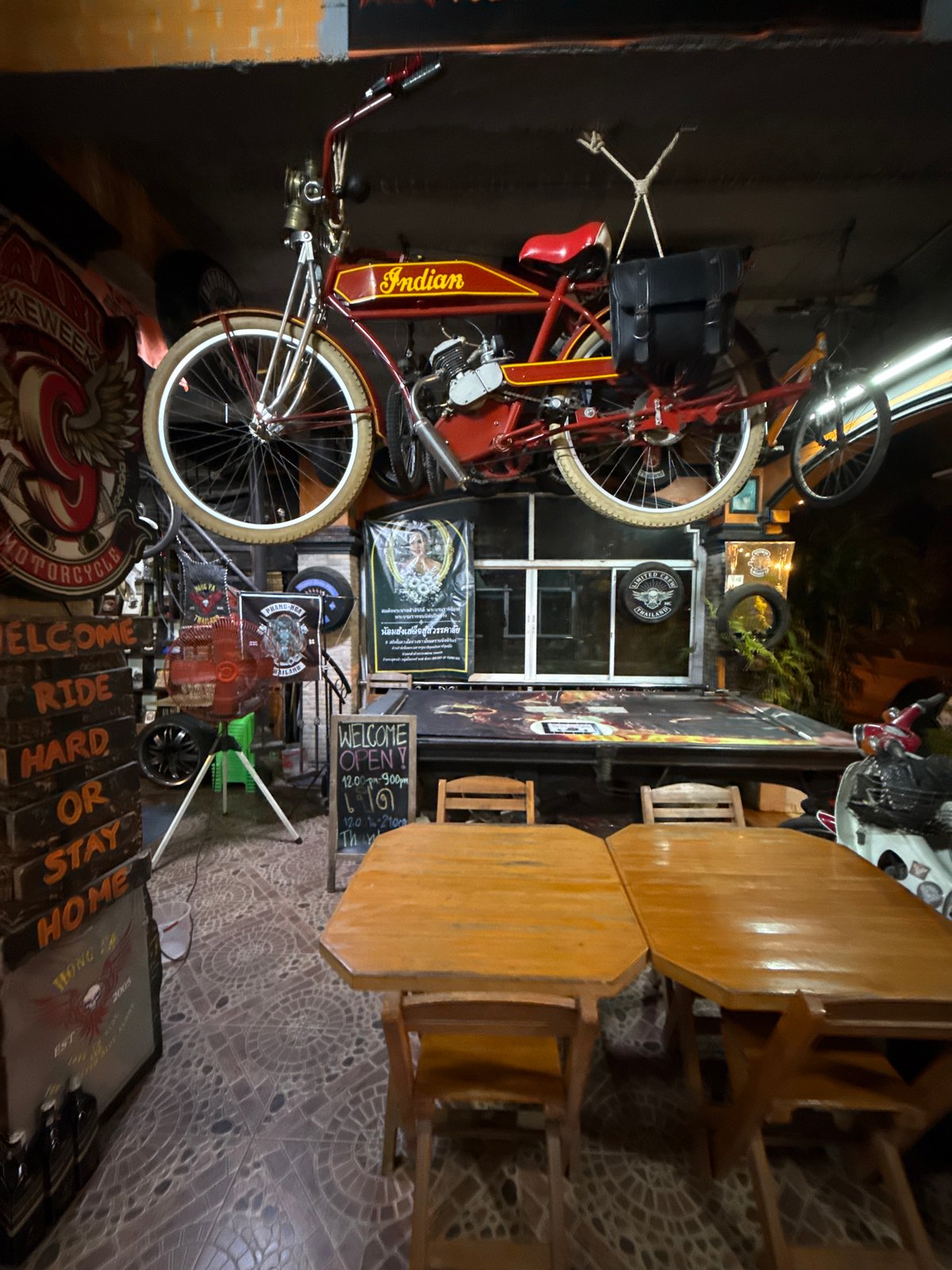 Inside Hong Fa, Kalai's motorcycle-themed bar and hangout