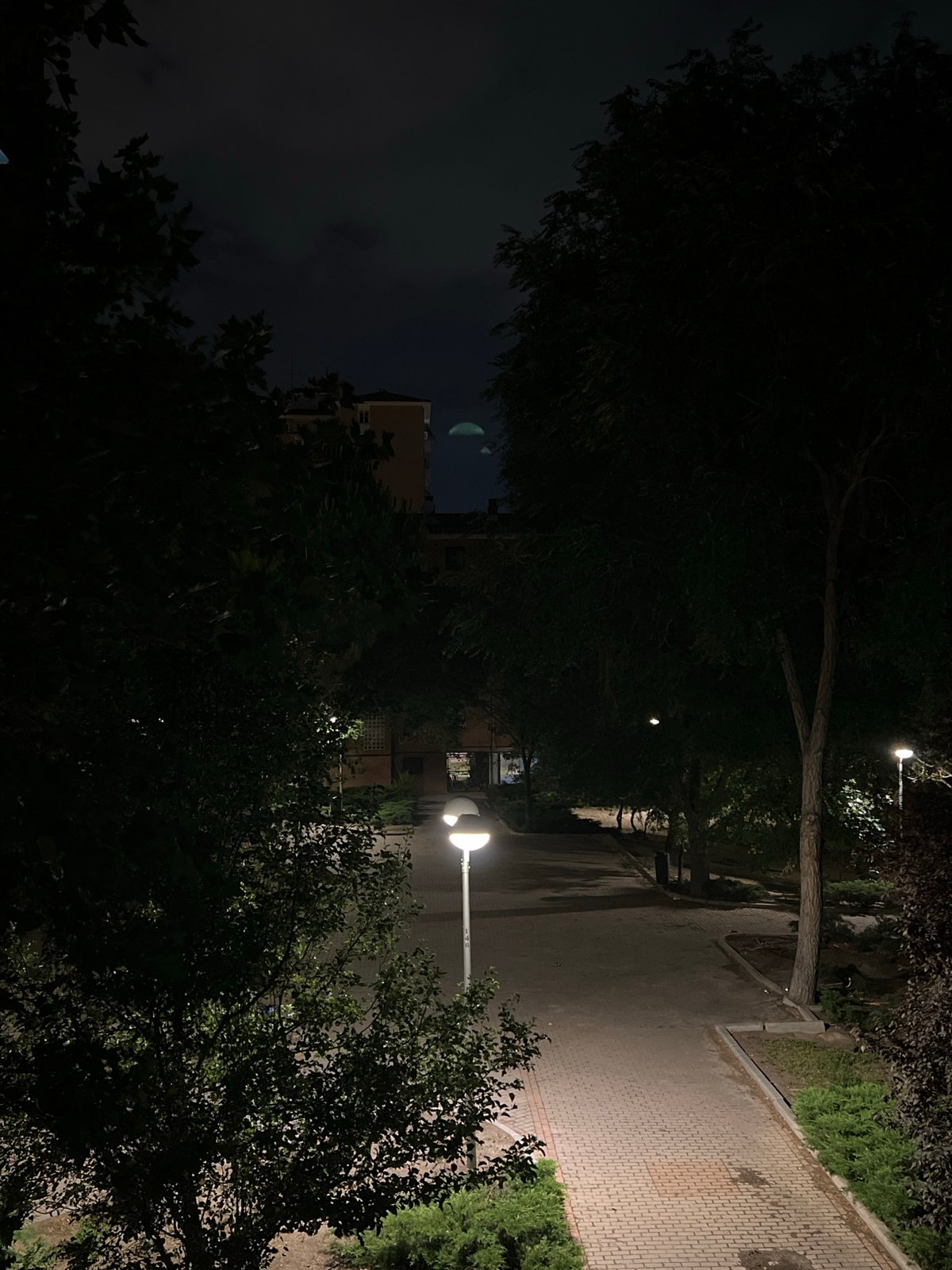Madrid night: park paths, quiet streets, fingerboard skate setup
