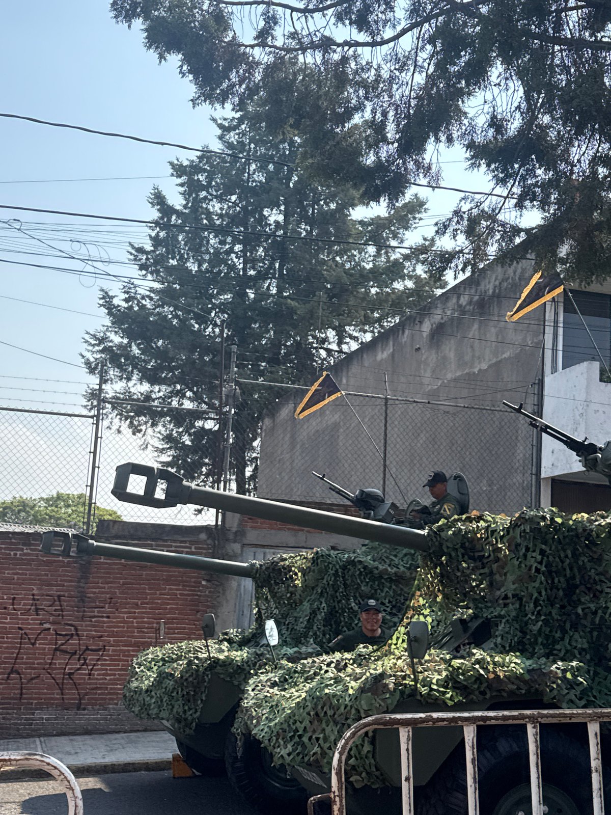 Mexican Army vehicles deployed on Puebla street
