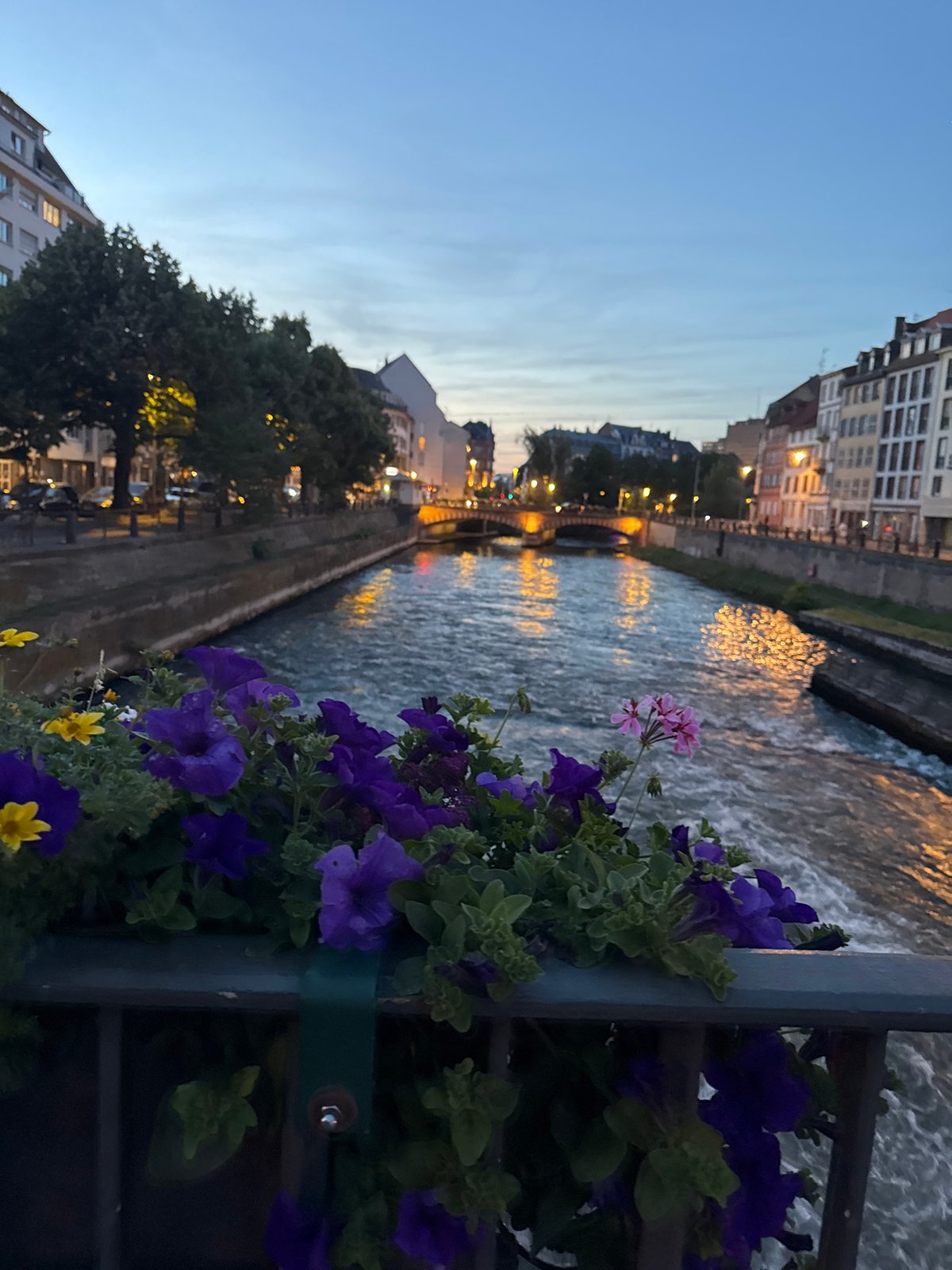 Twilight waterscape documented from bridge in Strasbourg
