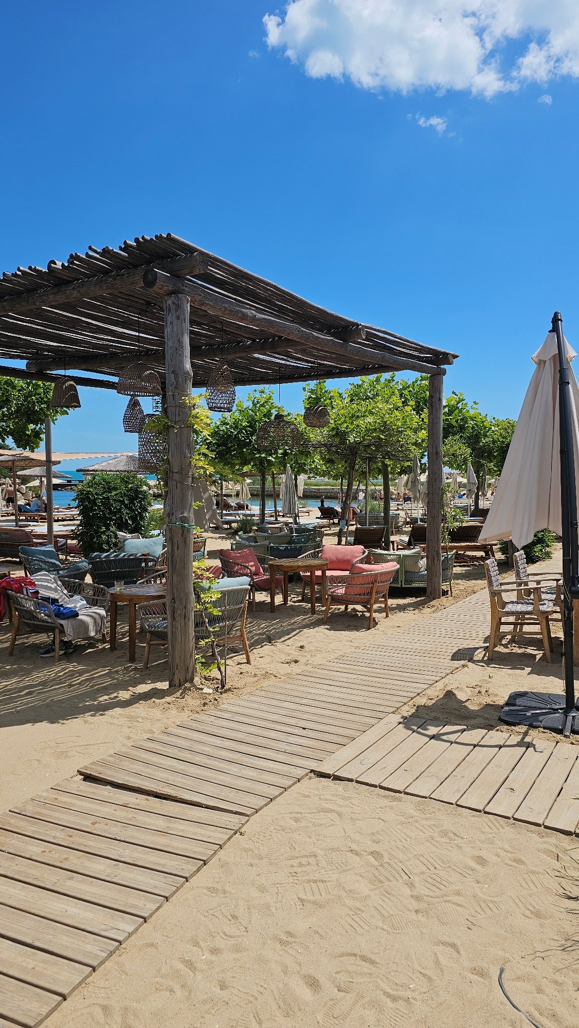 Beachfront dining and lounging areas along Varna's Black Sea coast