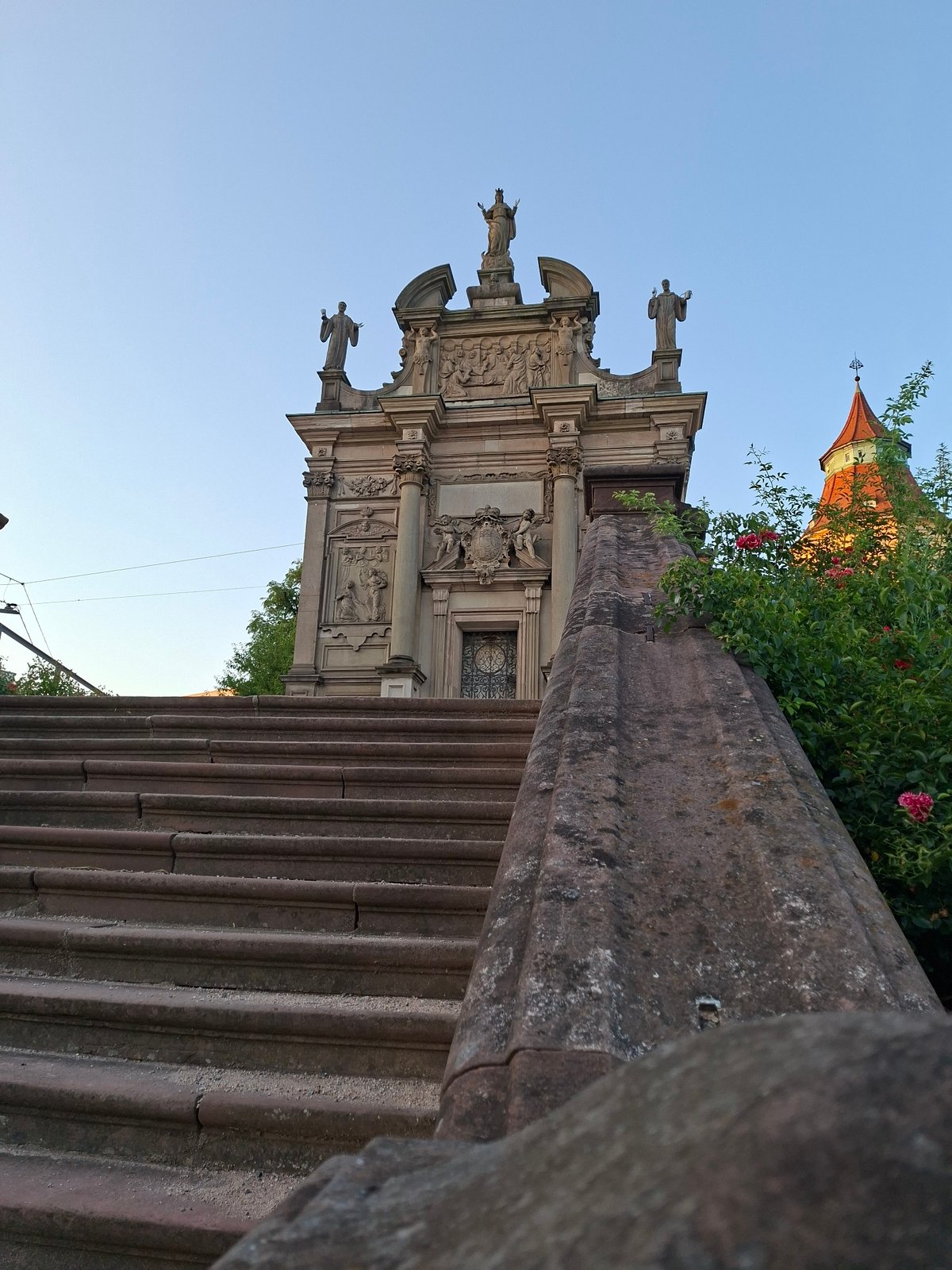 Rastatt's Fideliskapelle and park architecture at golden hour