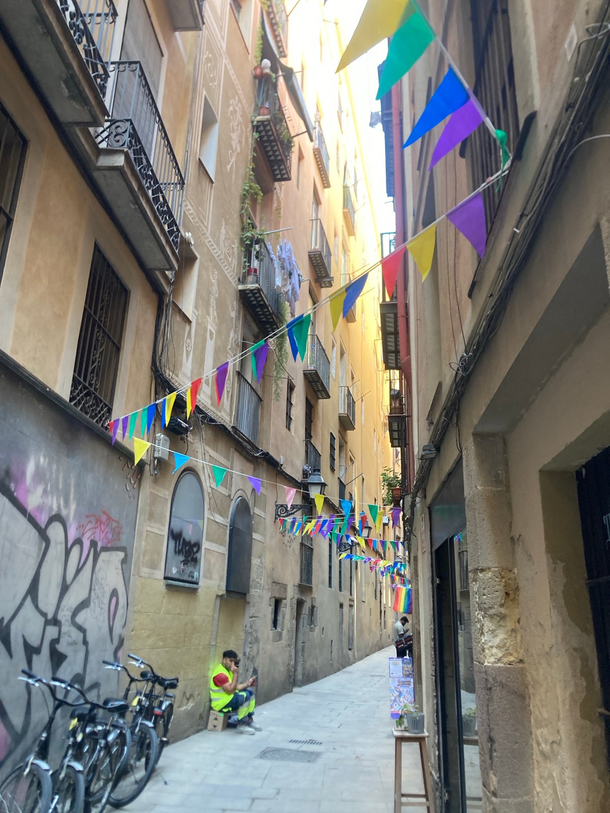 Festive streets and street art in Barcelona's old quarter
