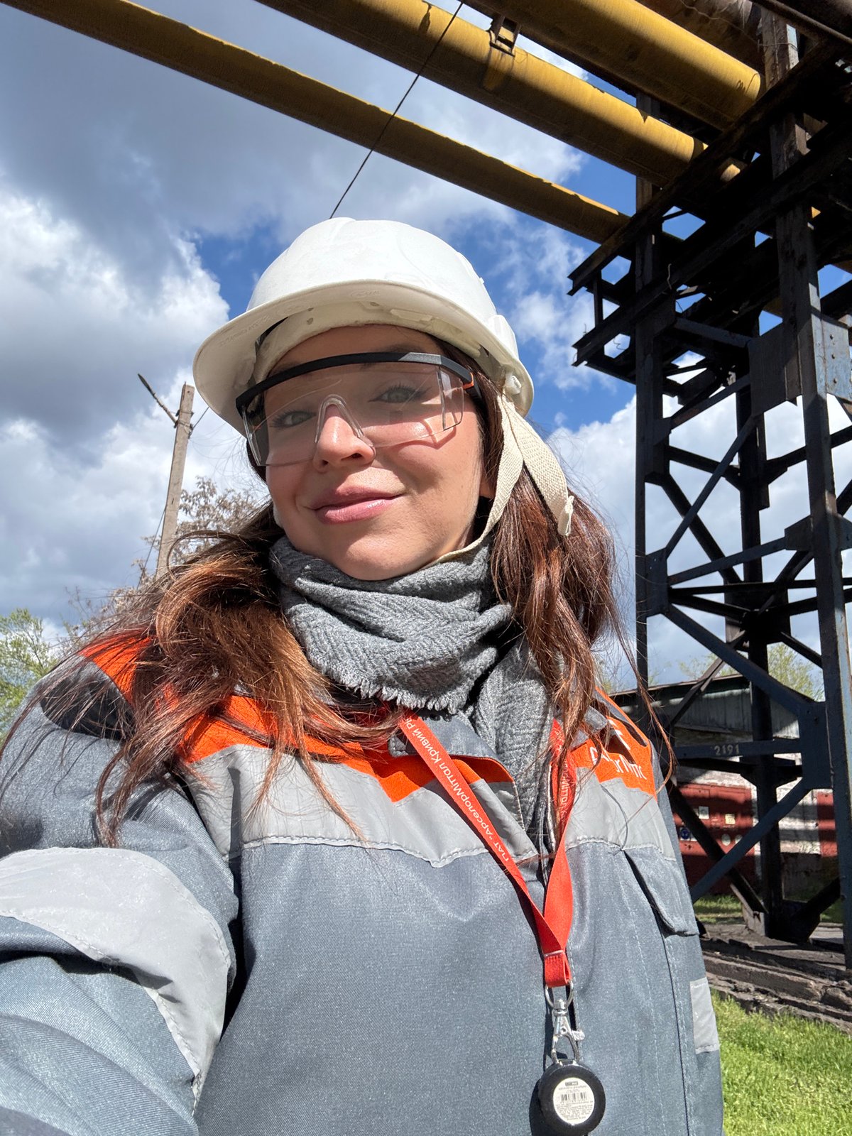 Industrial worker documented at Ukraine facility during spring morning