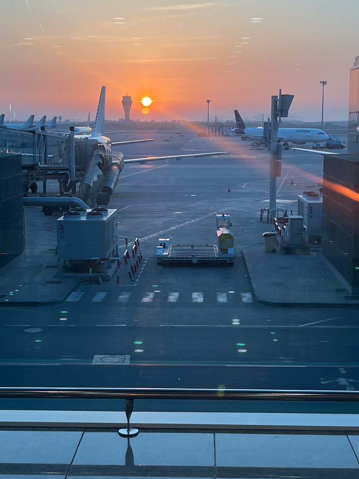 Sunset airport scene captured at El Prat, Spain