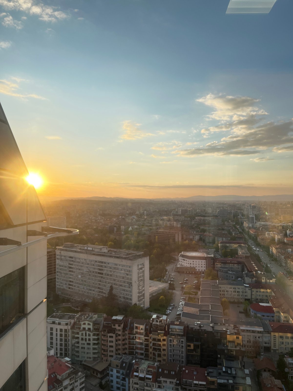 Golden hour sunset captured across Sofia skyline from multiple viewpoints