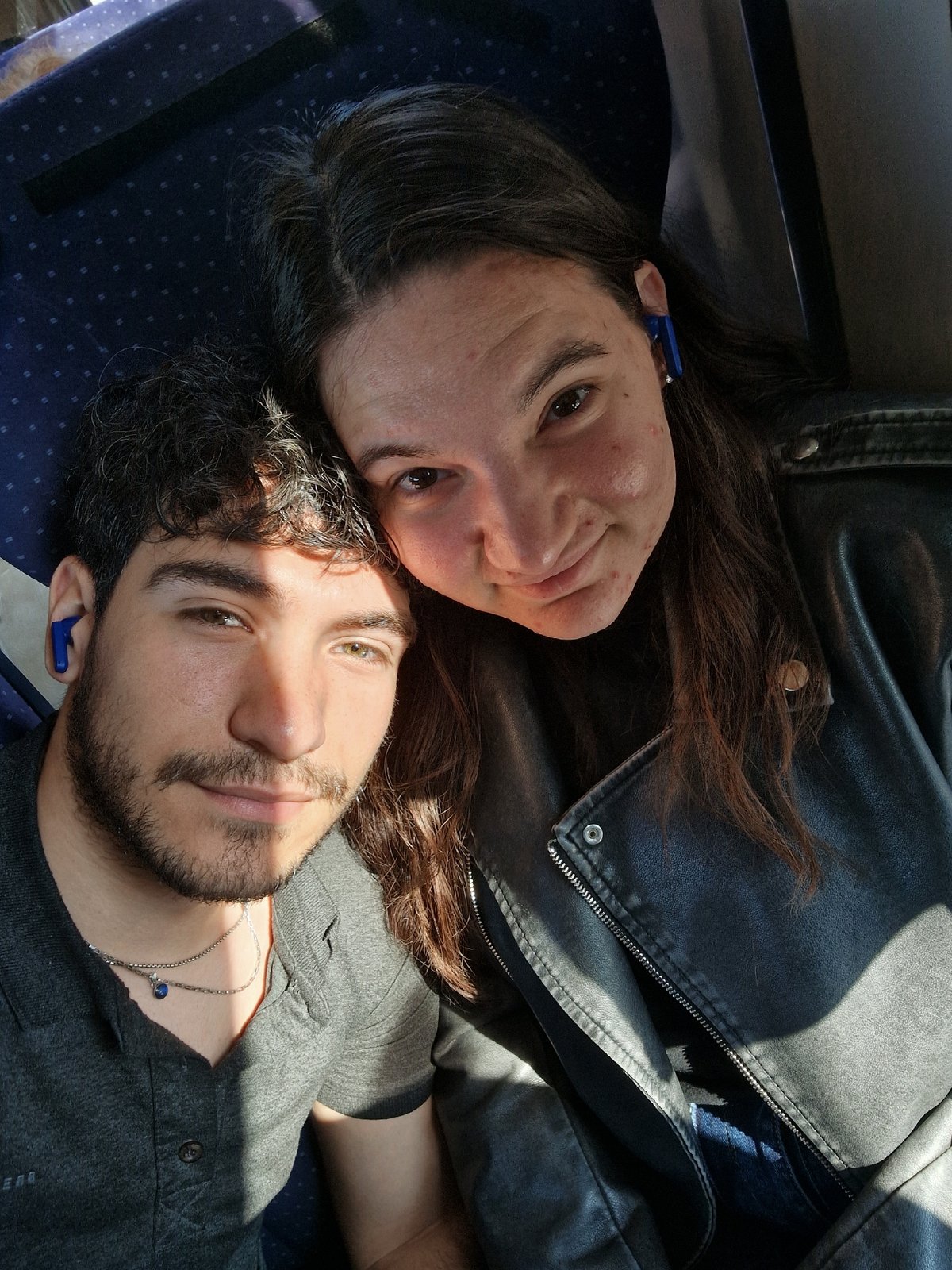 Couple photographs selfies during morning train journey in Pleven