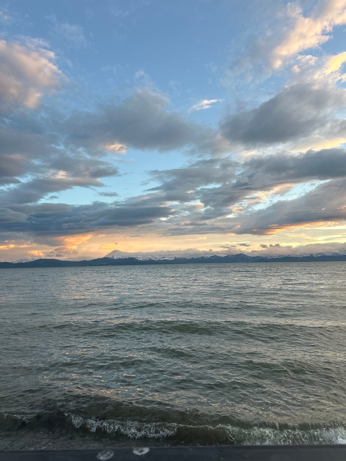 Avacha Bay at sunset, Kamchatka's volcanic coast in frame