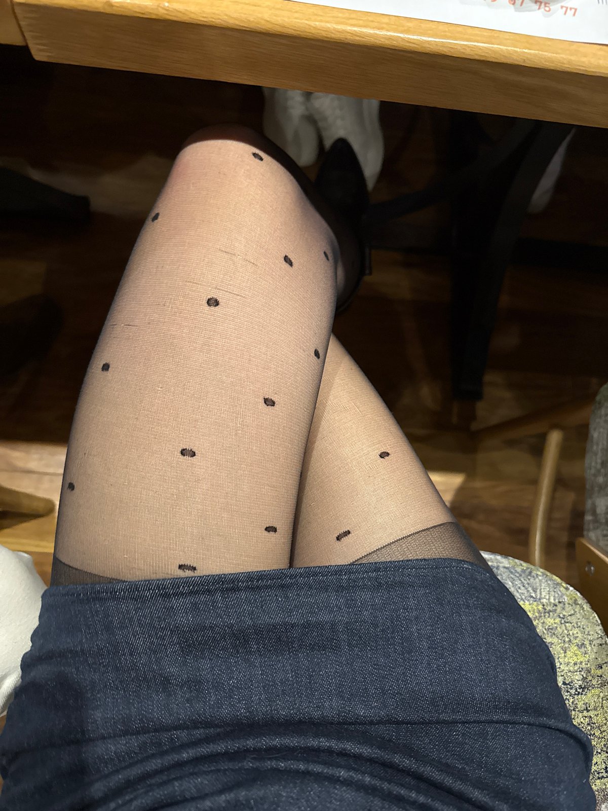 Polka-dot stockings spotted at Sofia cafe