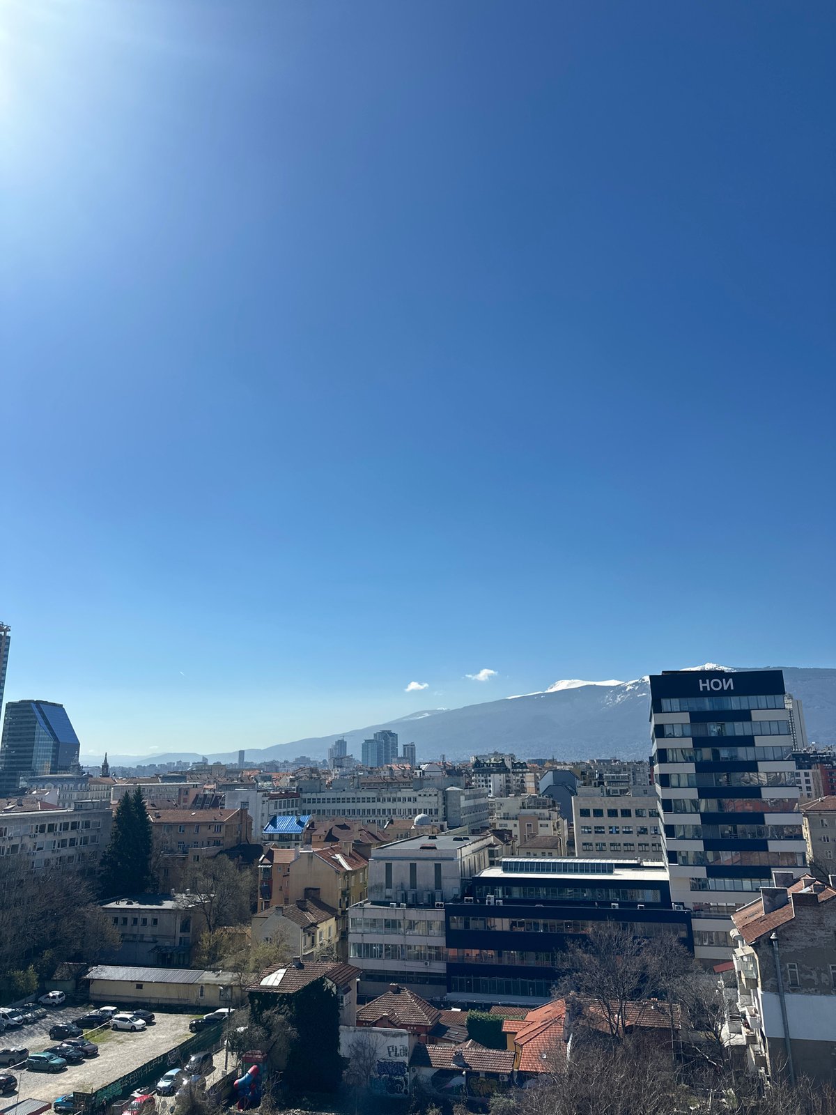Morning cityscape captured from elevated viewpoint in Sofia, Bulgaria