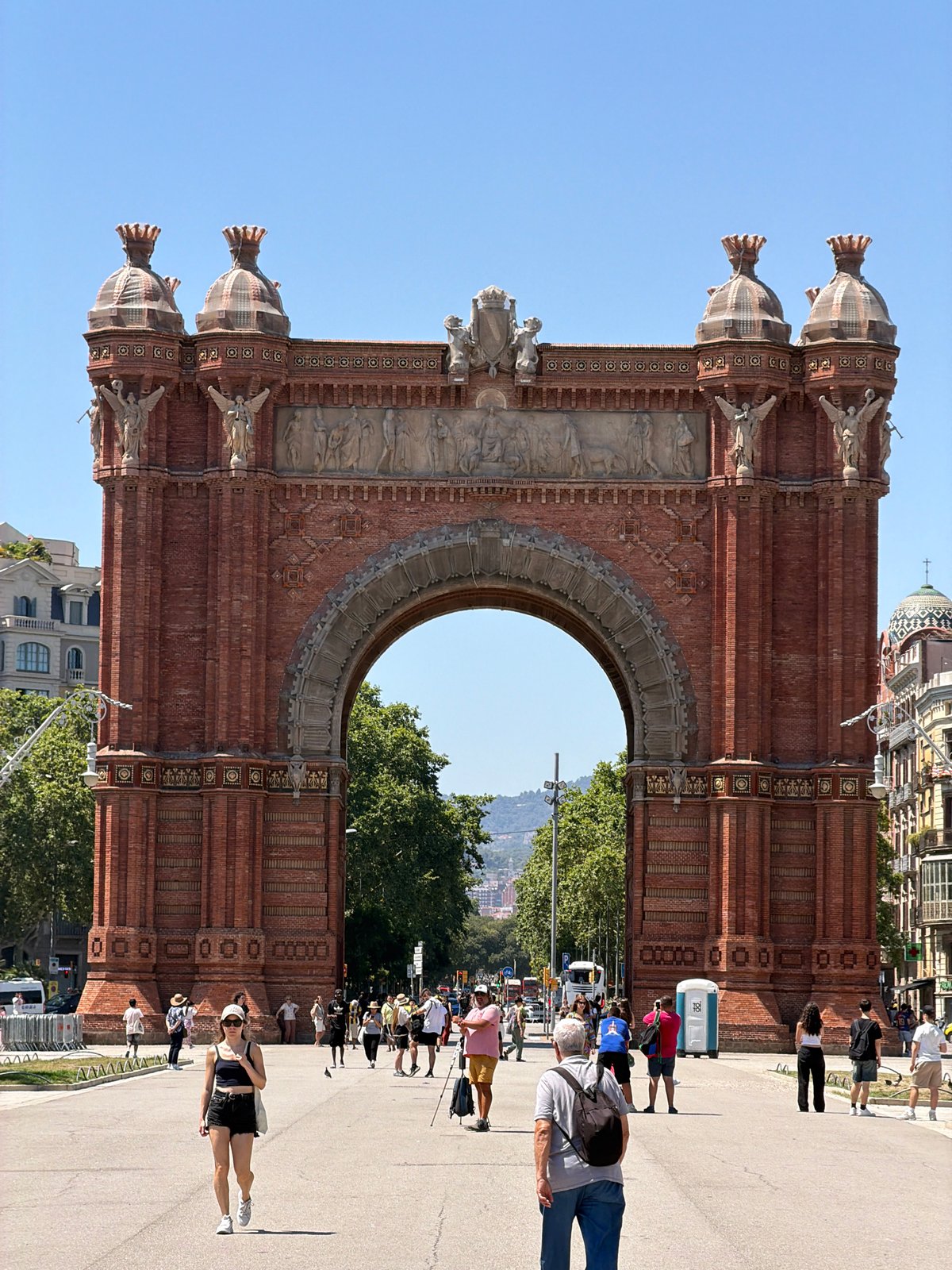 Arc de Triomf on a busy sunny afternoon in Barcelona