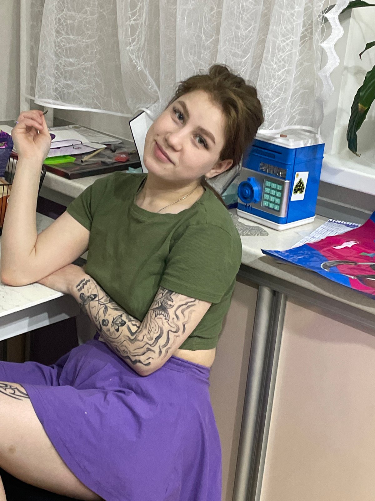 Woman photographed in multiple portraits in Марковский, Russia