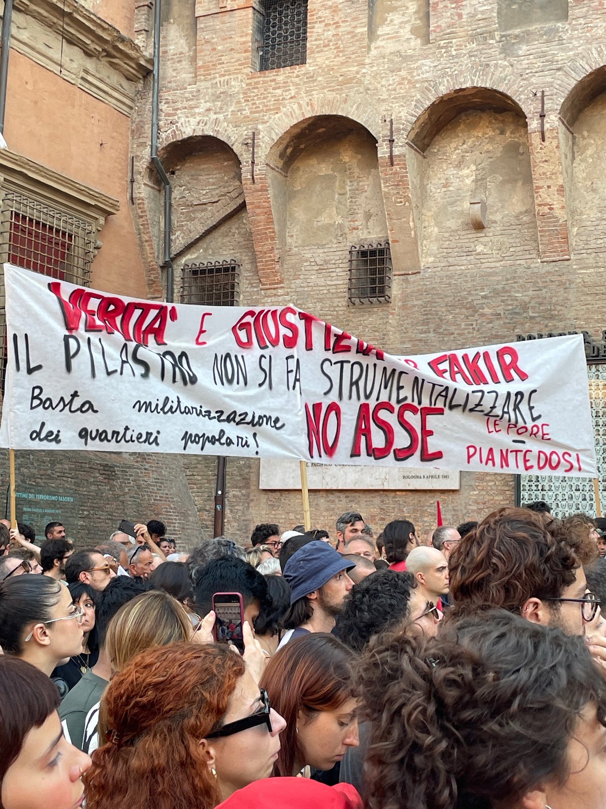 Truth and Justice rally outside Bologna's Sala Borsa