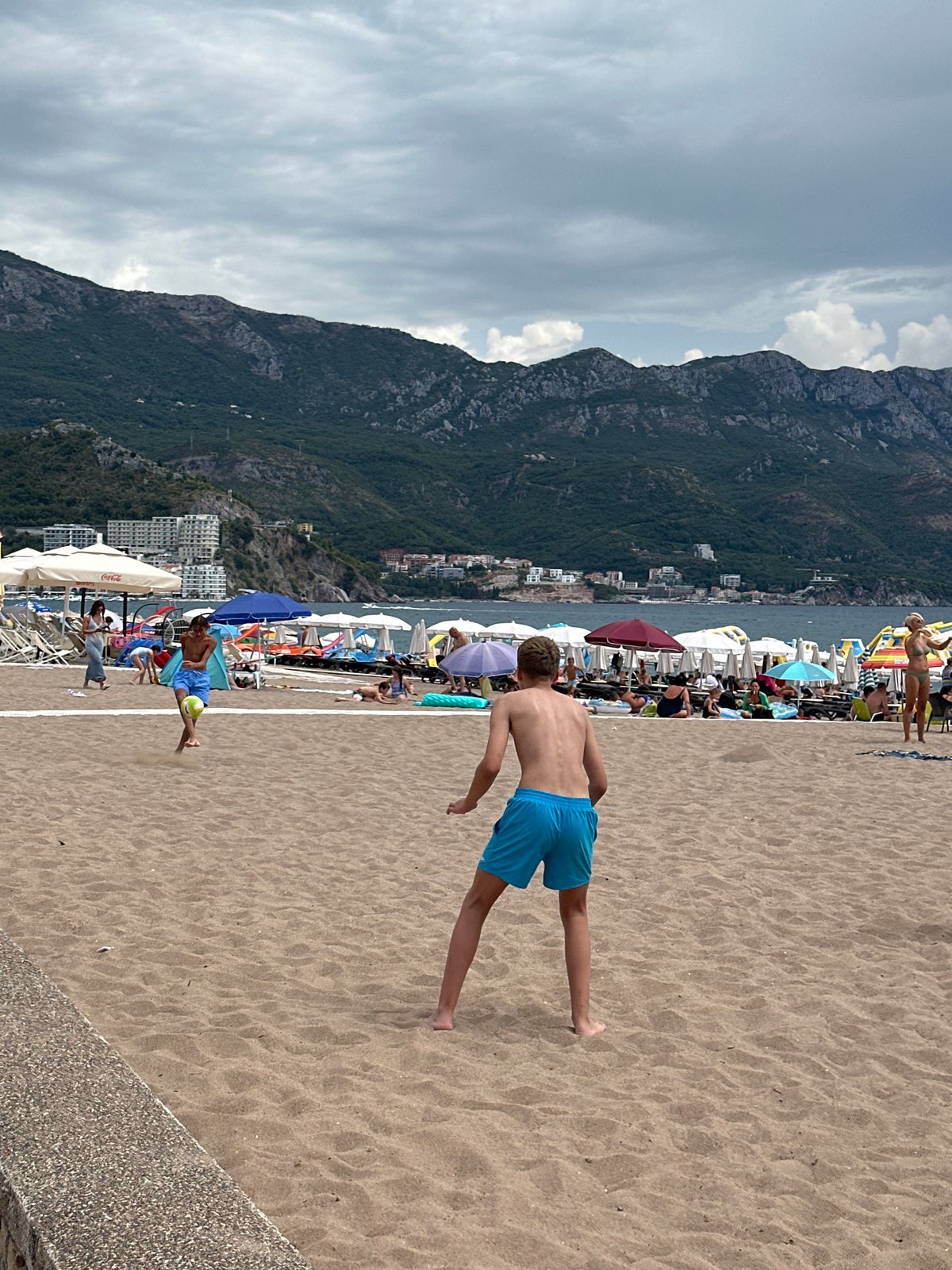 Crowded summer beach day in Boreti, Montenegro