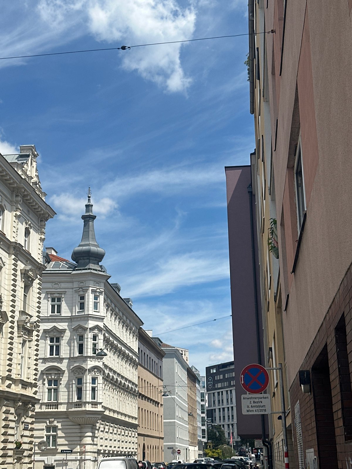 Ornate Viennese streetscape on a clear summer morning