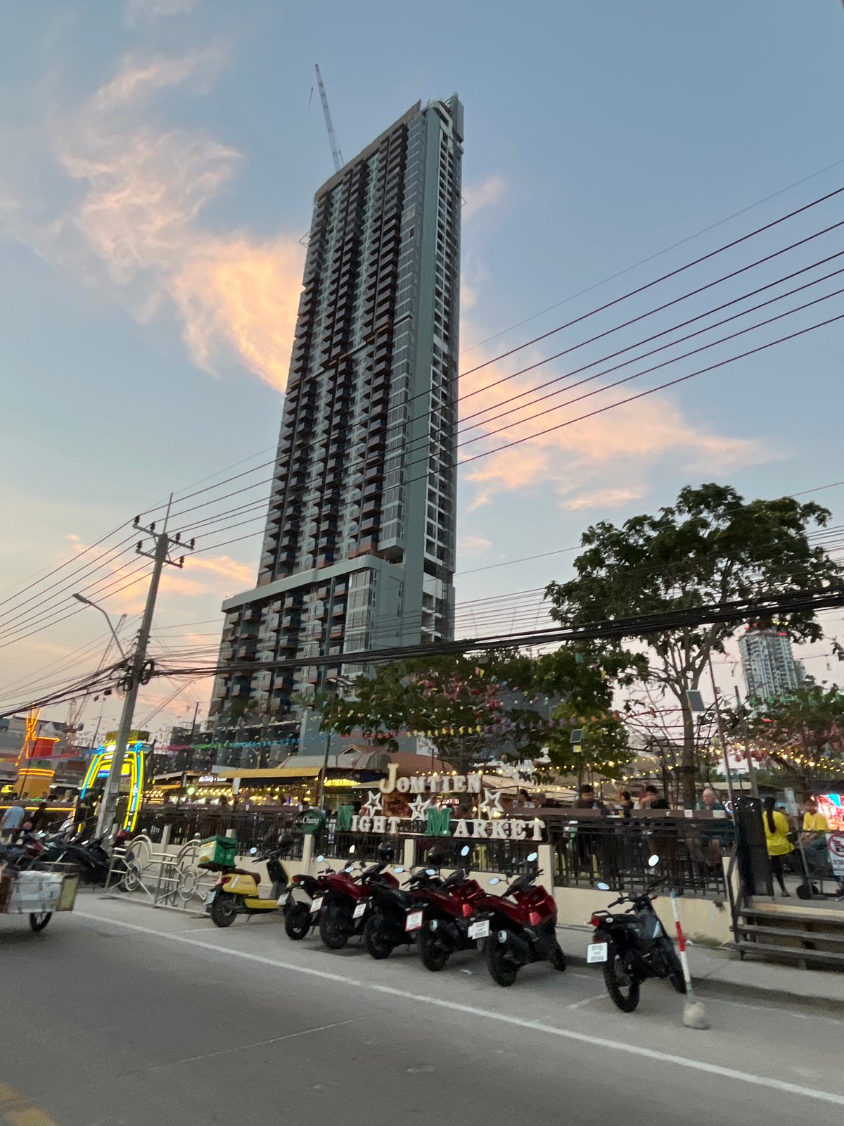 Construction activity observed in Pattaya City at dusk