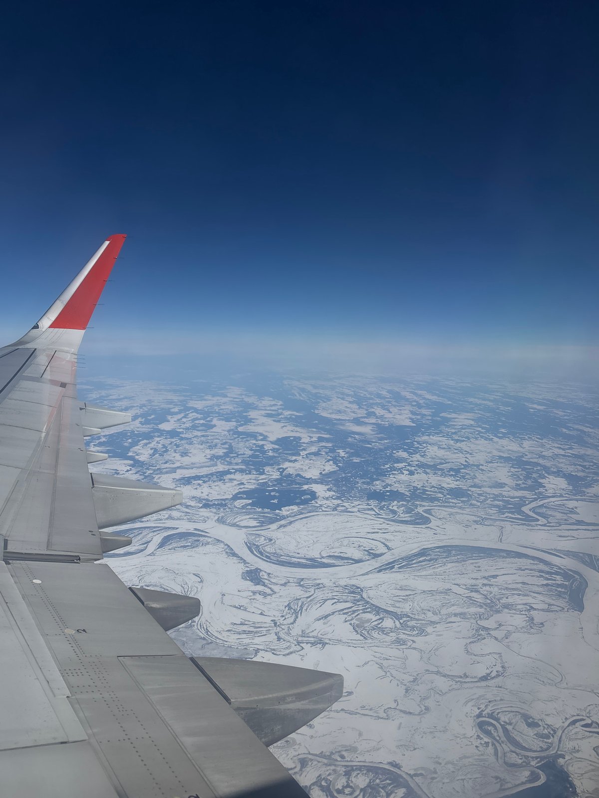 Passenger captures aerial view from airplane window over Khimki