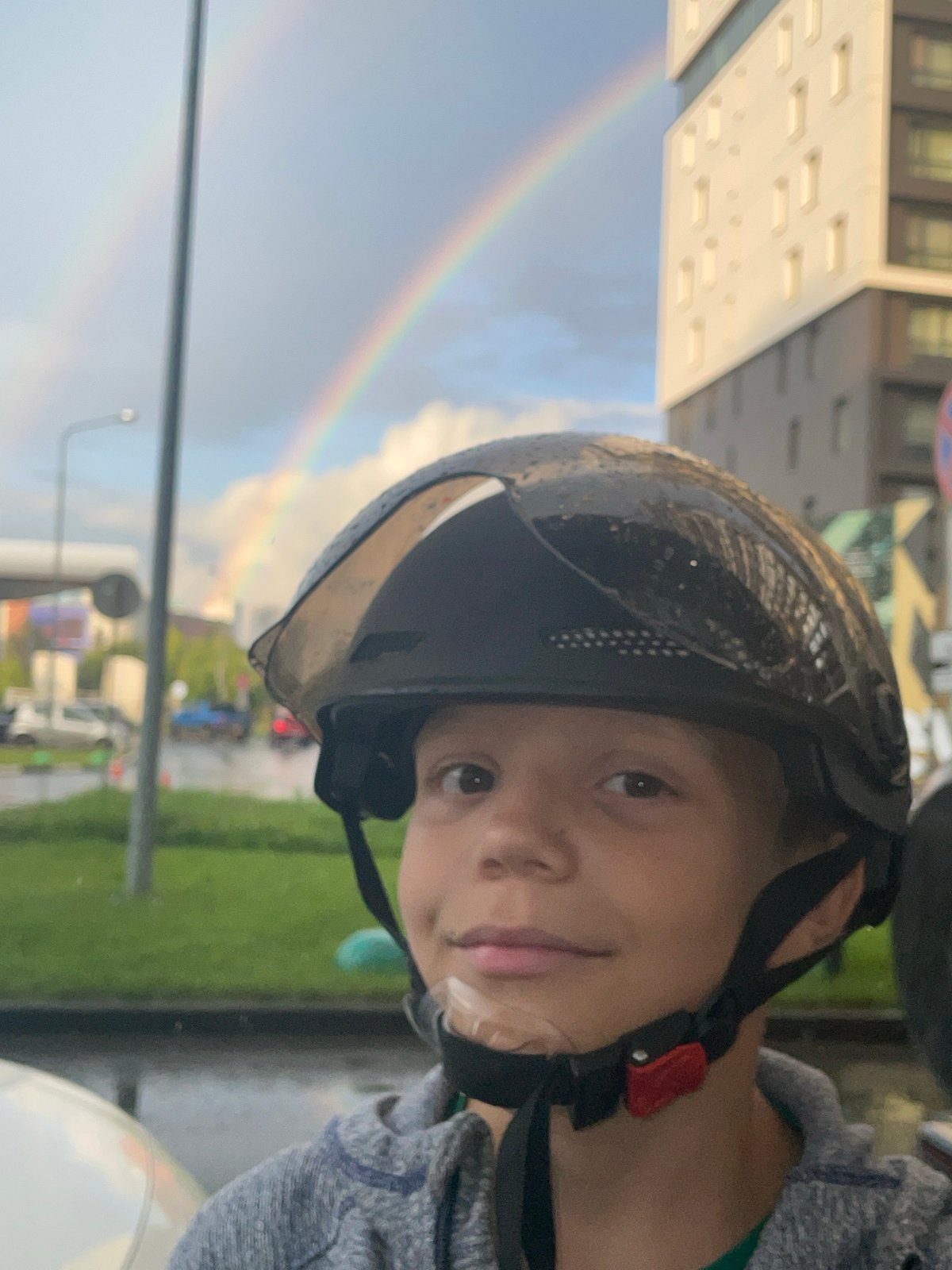 Double rainbow arcs over Yekaterinburg after afternoon rain