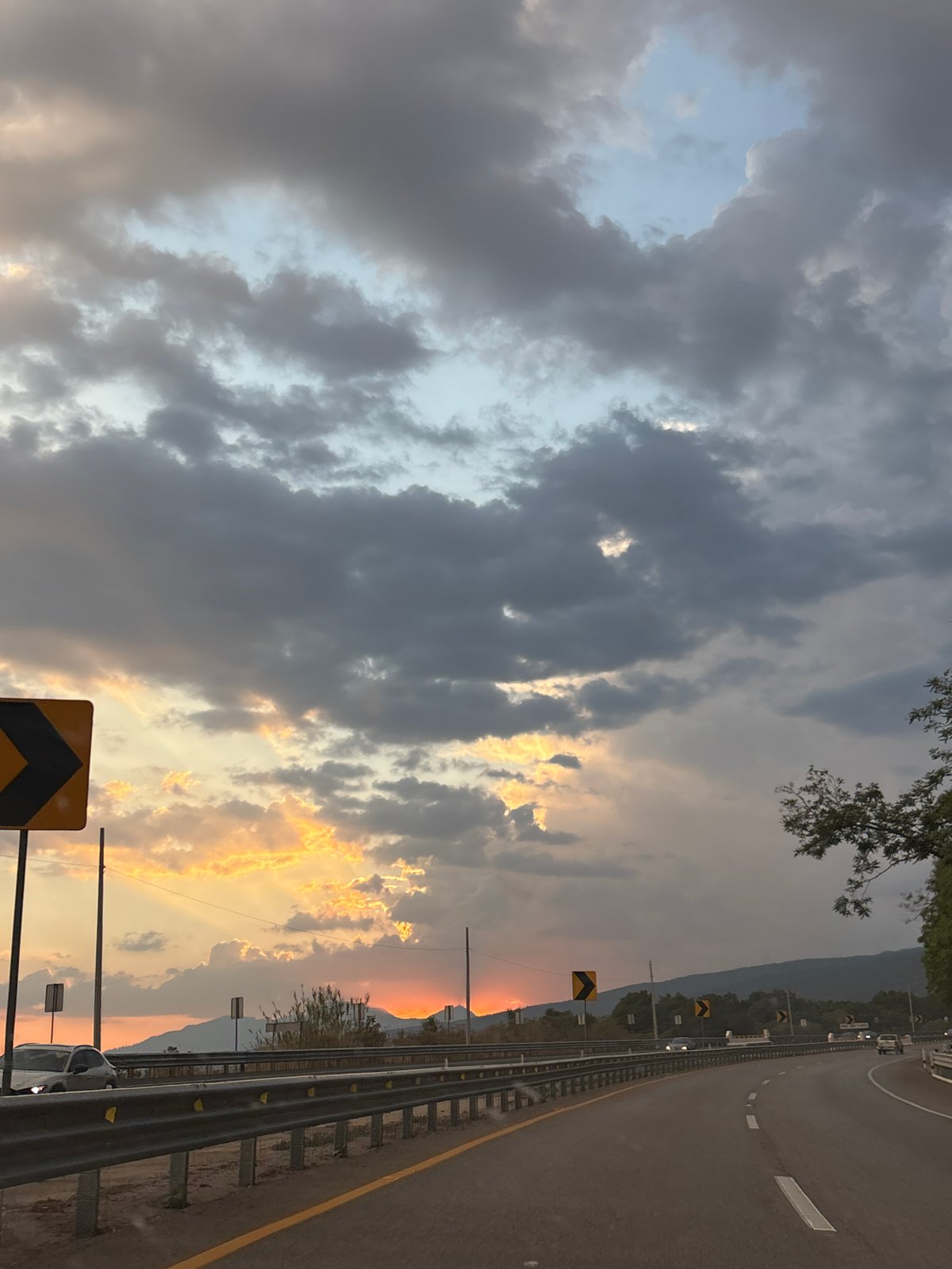 Sunset observed along highway in Tepoztlán, Mexico