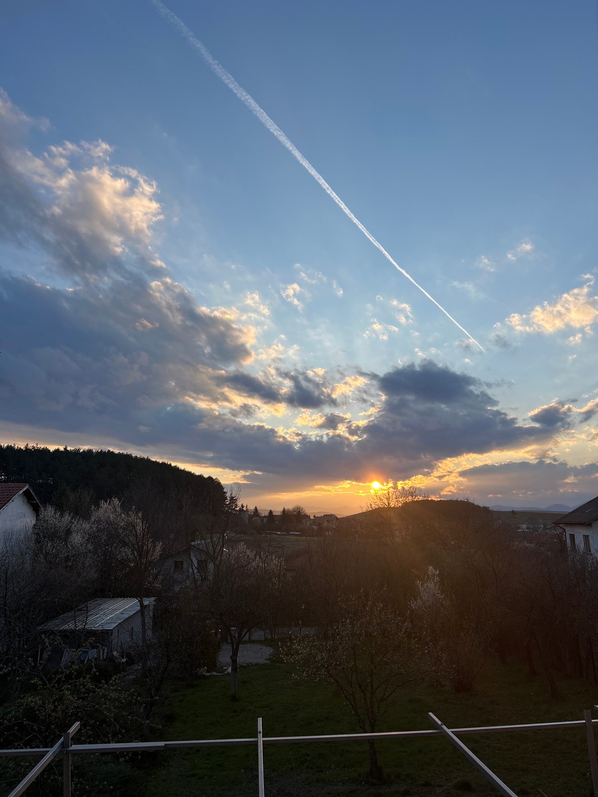 Sunset observed over Meshtitsa, Bulgaria from residential balcony