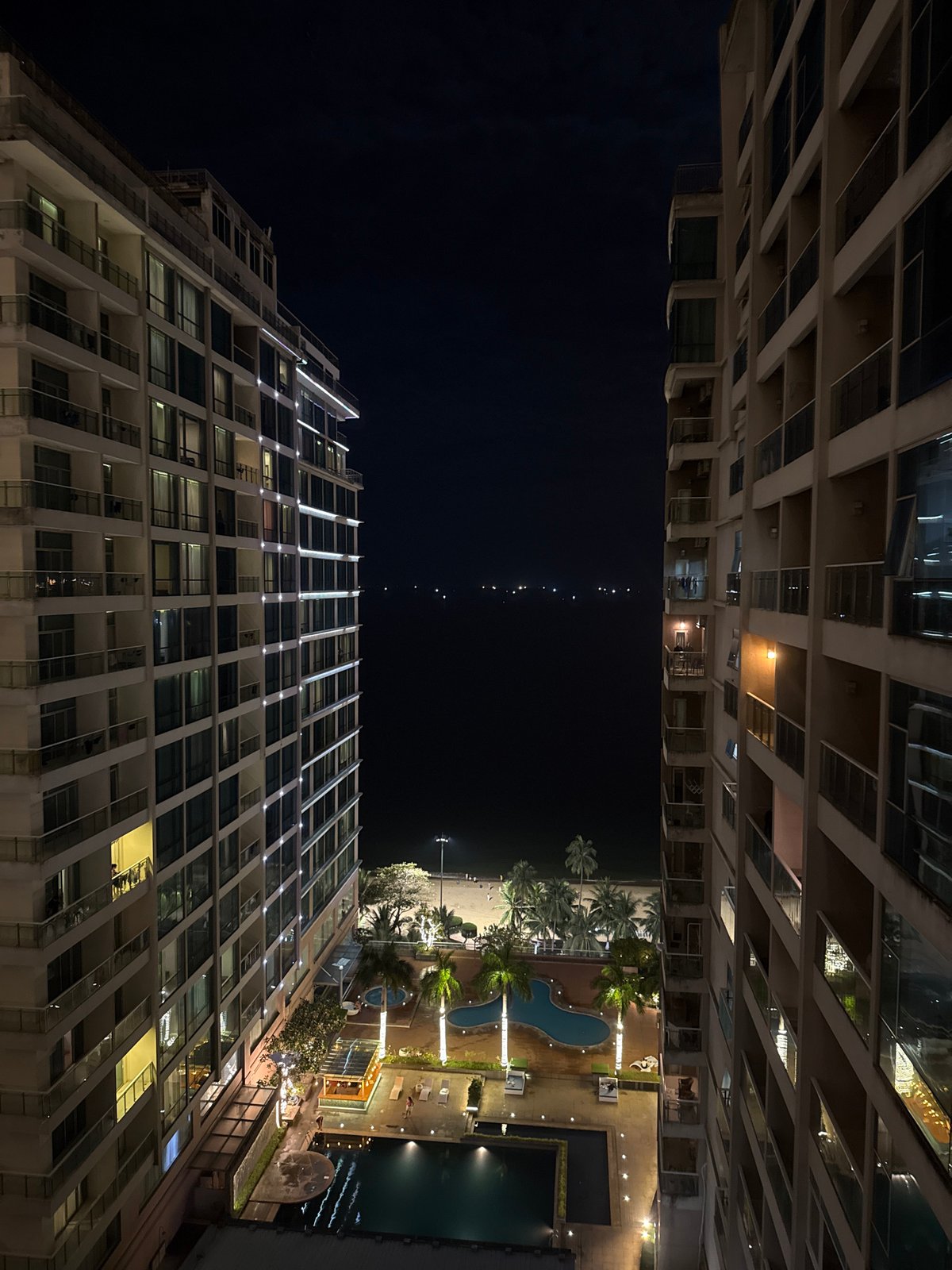Nha Trang resort's decorated dining and lounge spaces after dark