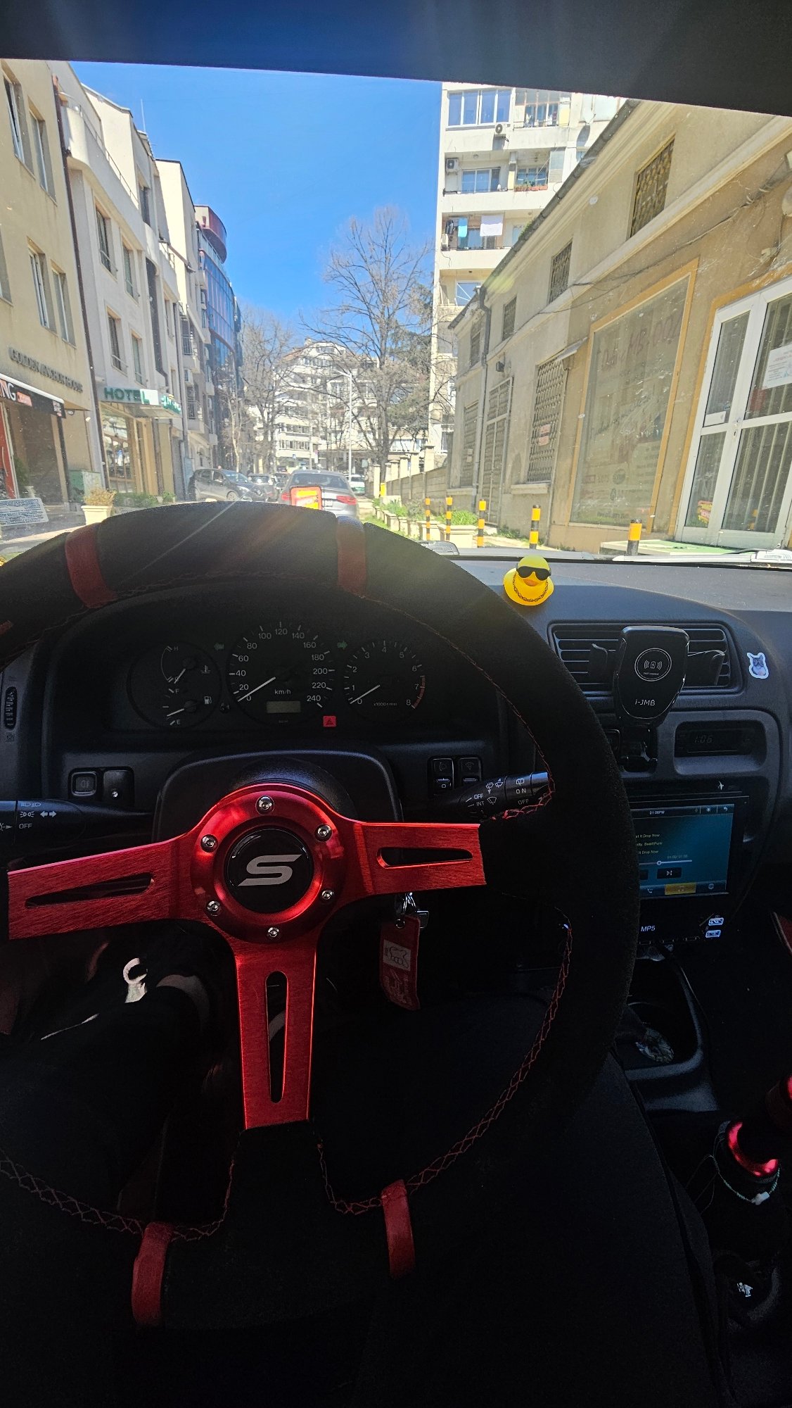 Driver's view captured from vehicle interior in Varna, Bulgaria