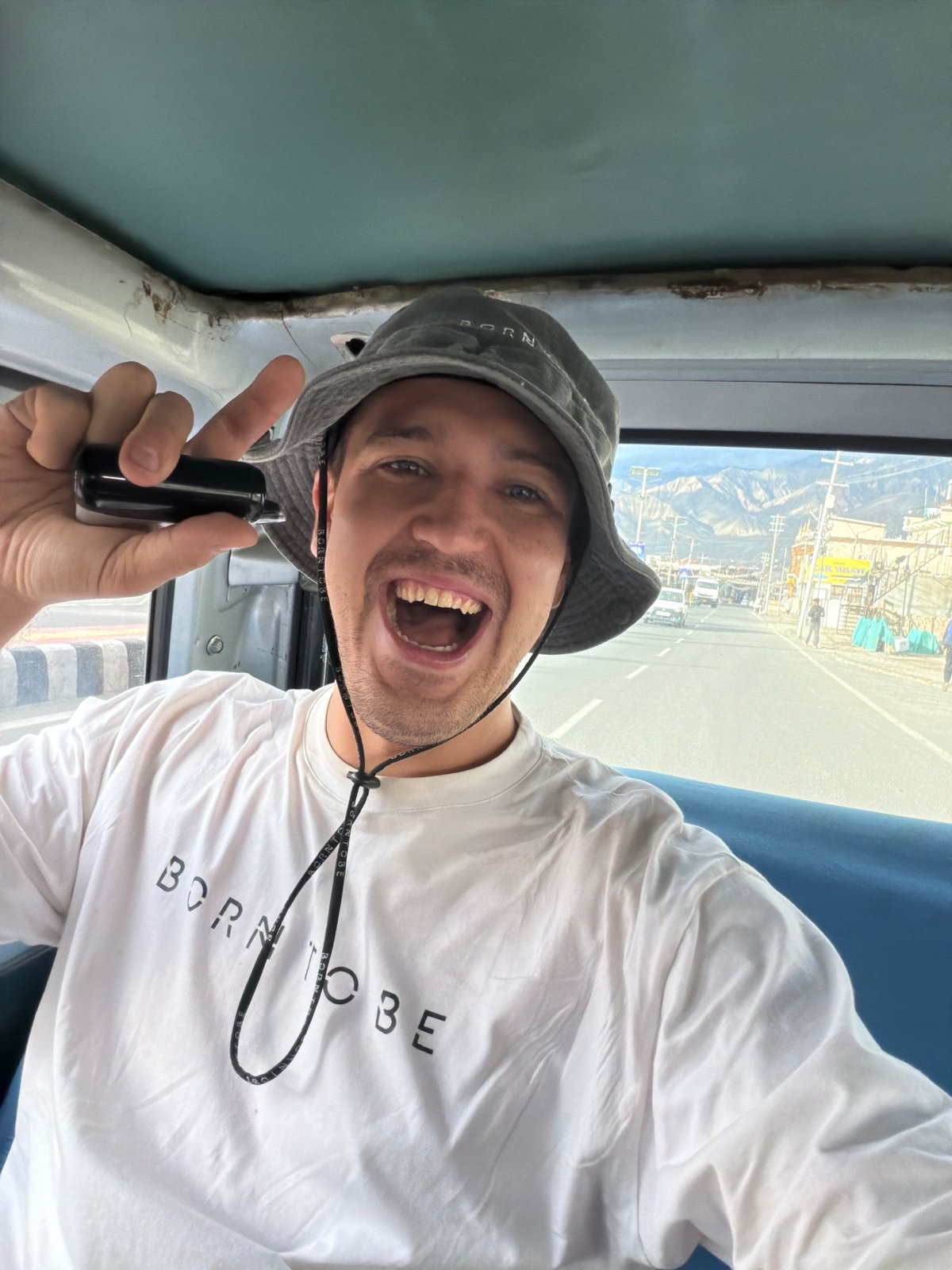 Arriving in Leh: plane, packed van, and a Buddhist stupa