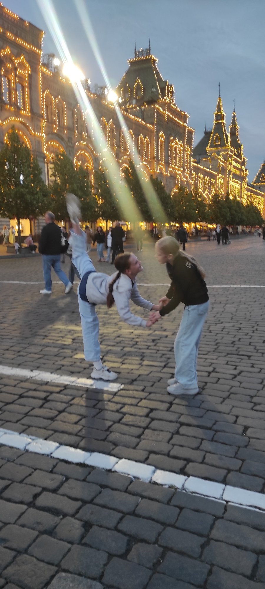 Evening scenes around illuminated Red Square and Moscow landmarks