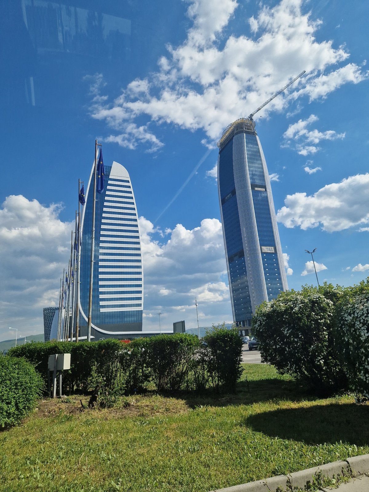 Modern buildings with blue facade observed in Sofia