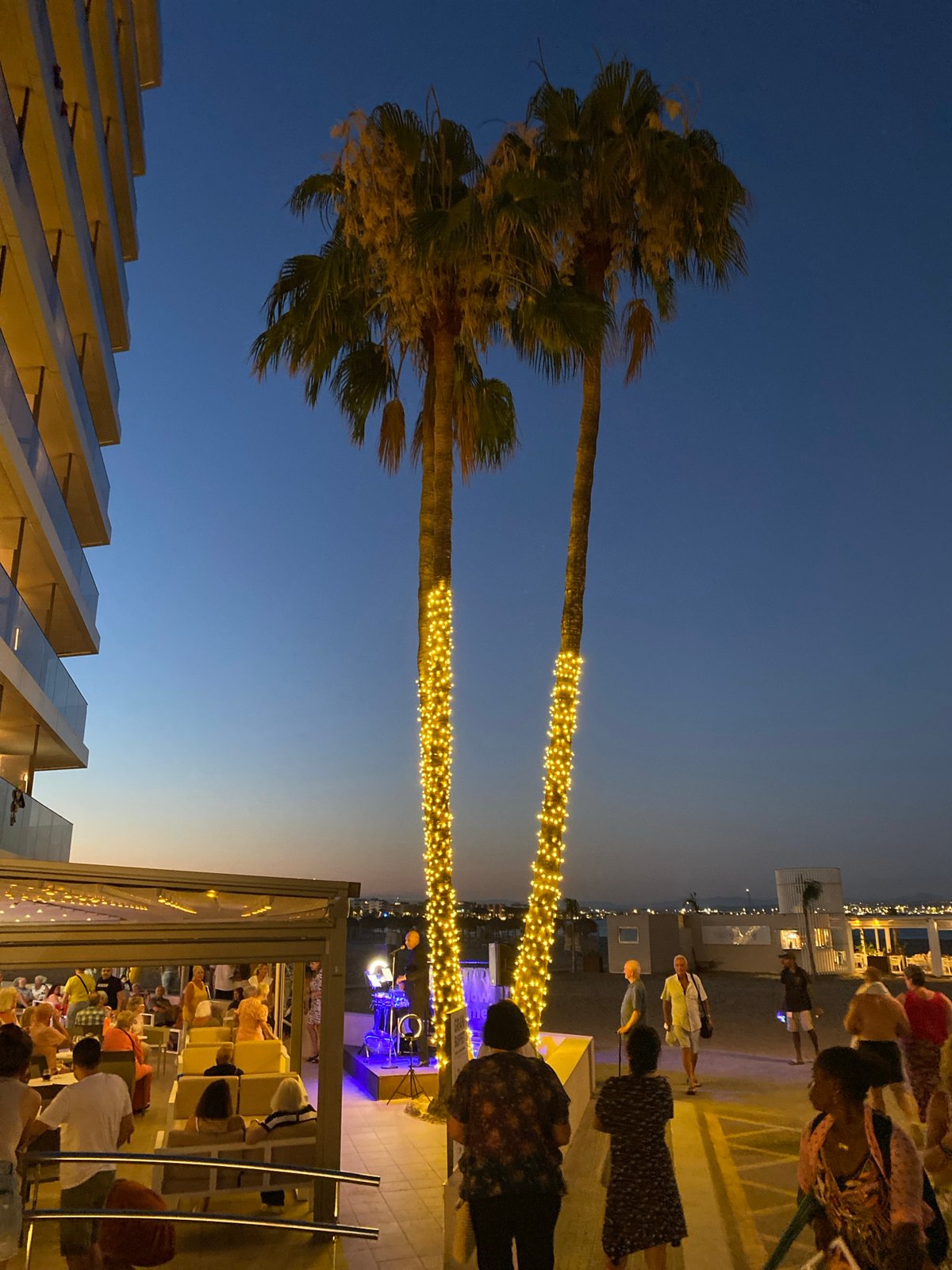 Resort evening comes alive at dusk in Vila-seca