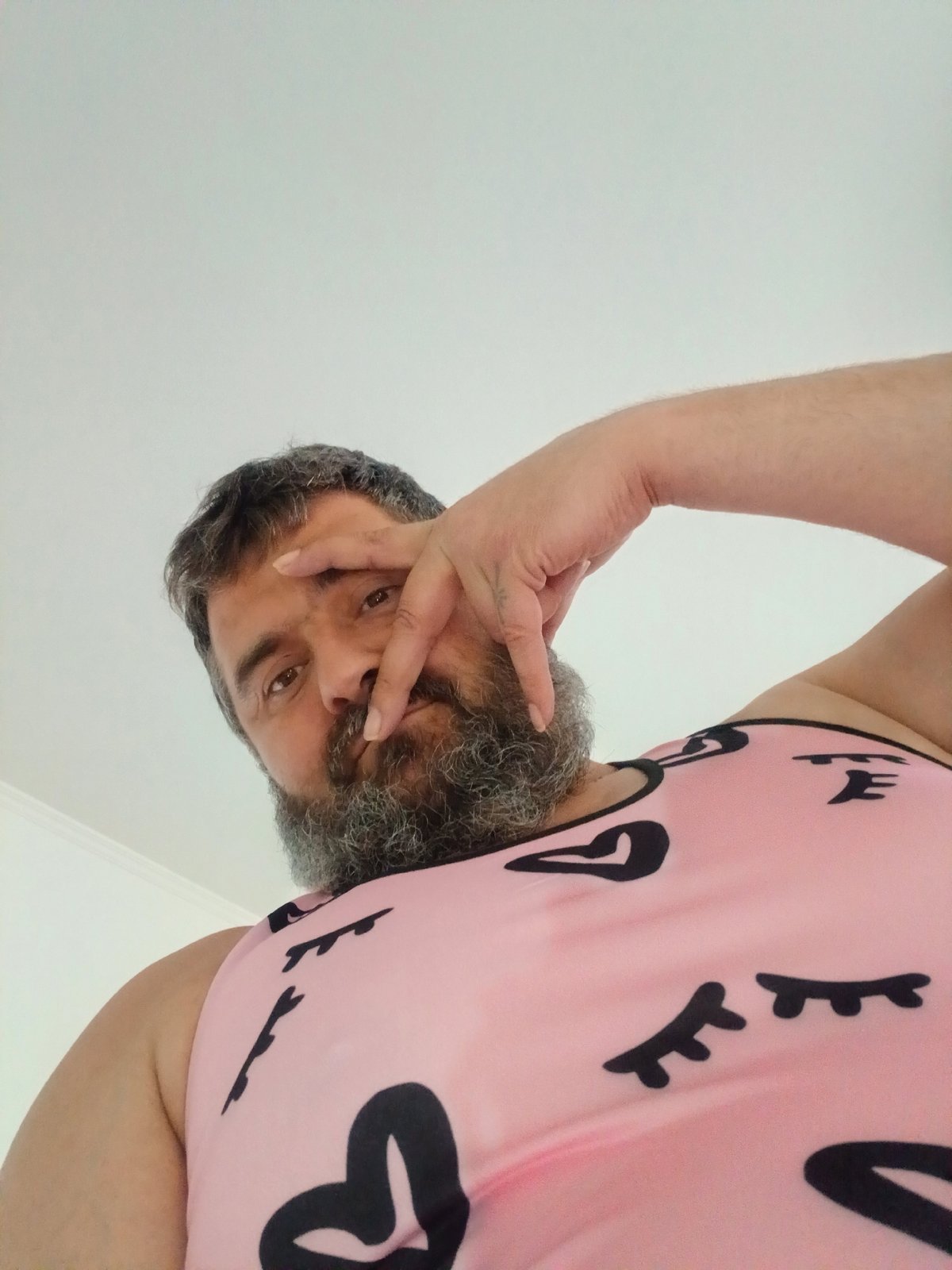 Bearded person poses and gestures for the camera in Pfarrkirchen