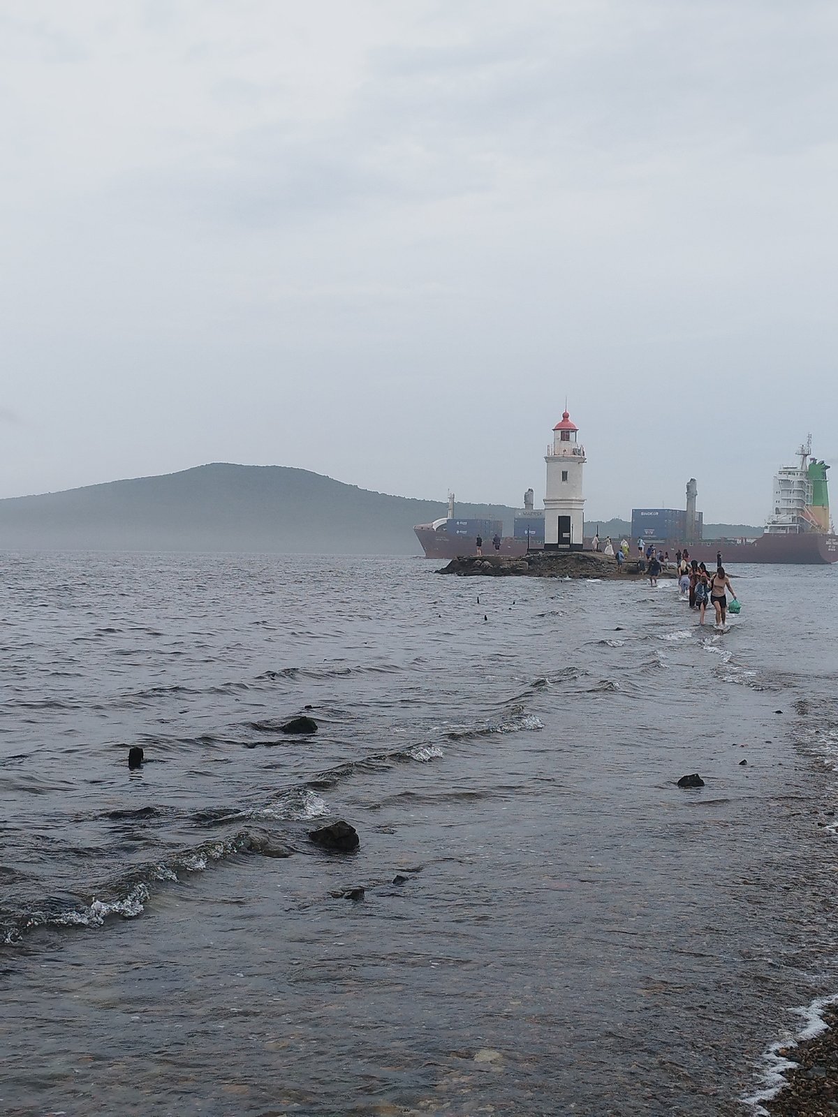 Vladivostok's rocky shoreline on a moody overcast morning
