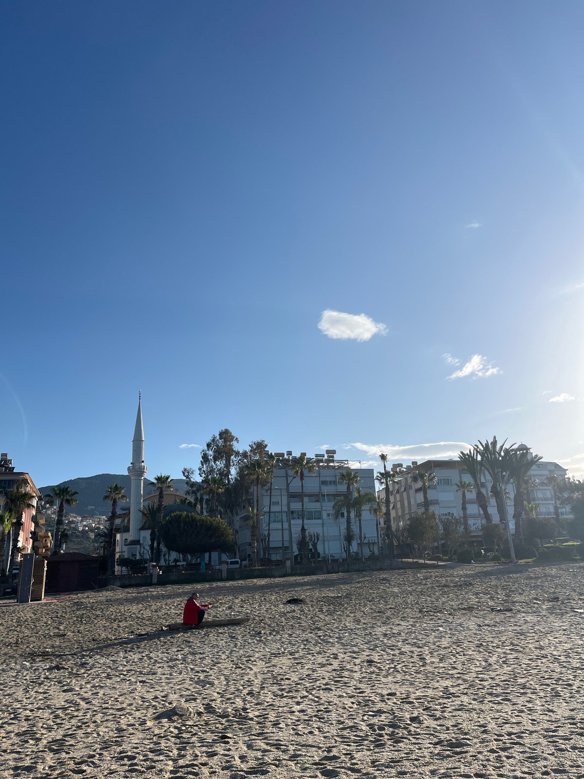 Early morning beach scene documented in Alanya, Turkey
