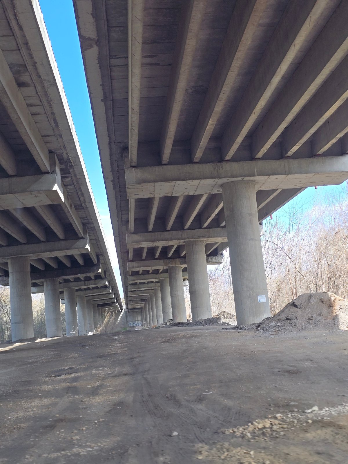 Concrete overpass structure documented from below in Devnya, Bulgaria
