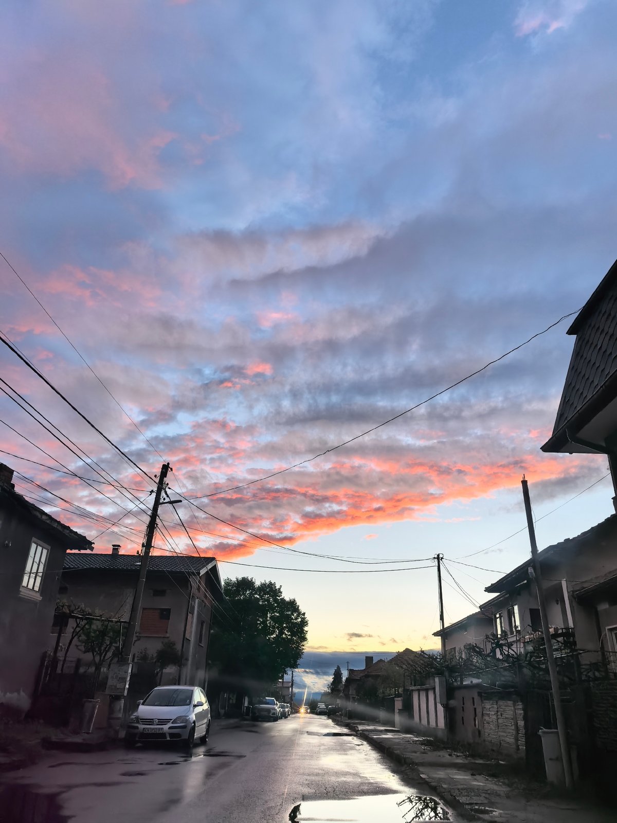 Twilight clouds captured over Sapareva Banya streets after rain