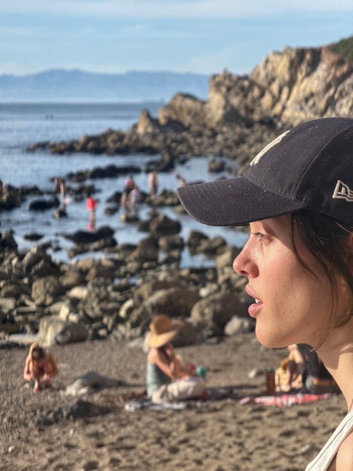 Woman photographed in profile at Redondo Beach coastal scene