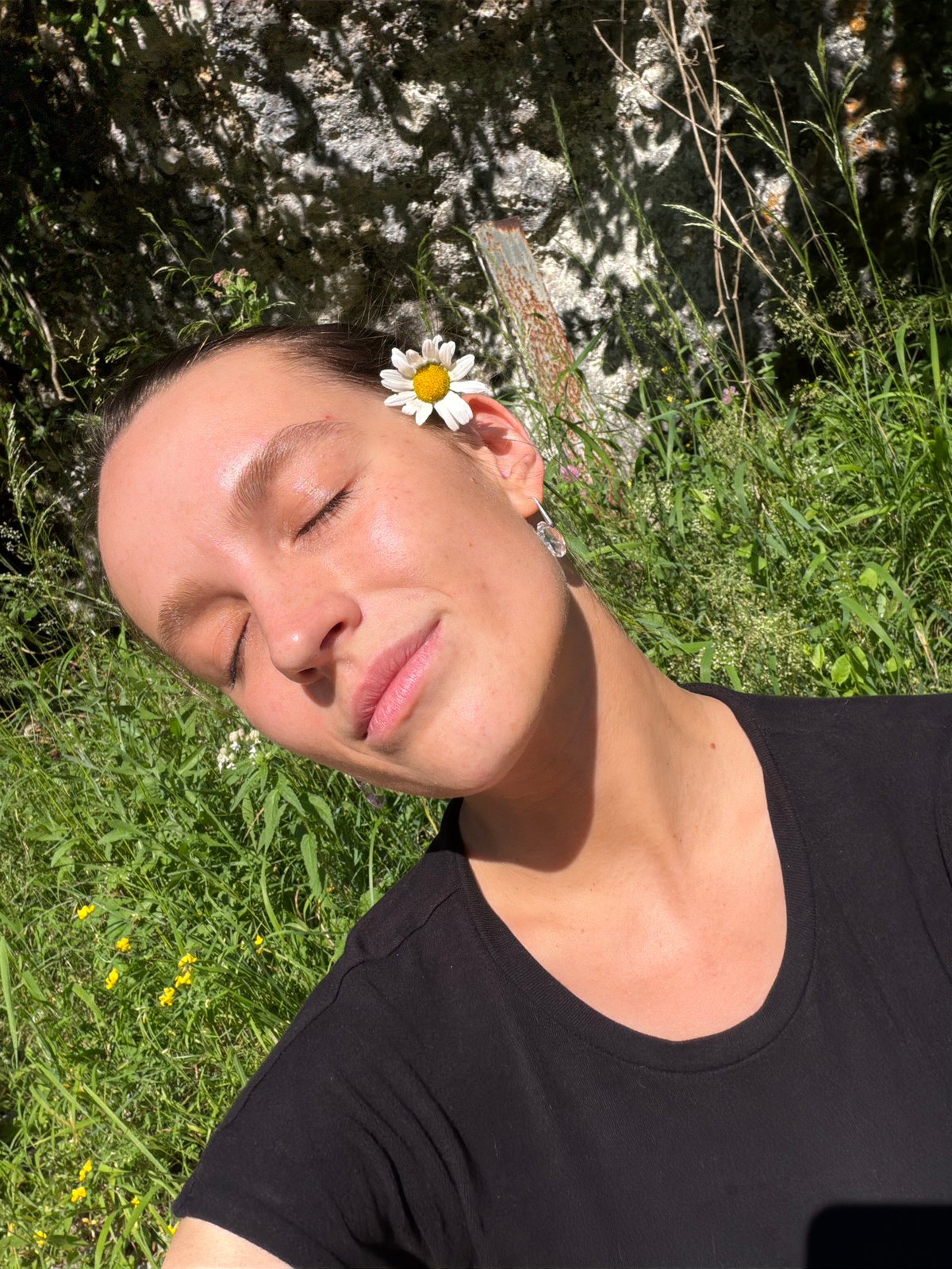 Sunlit portrait with a daisy, Crna Poda, Montenegro