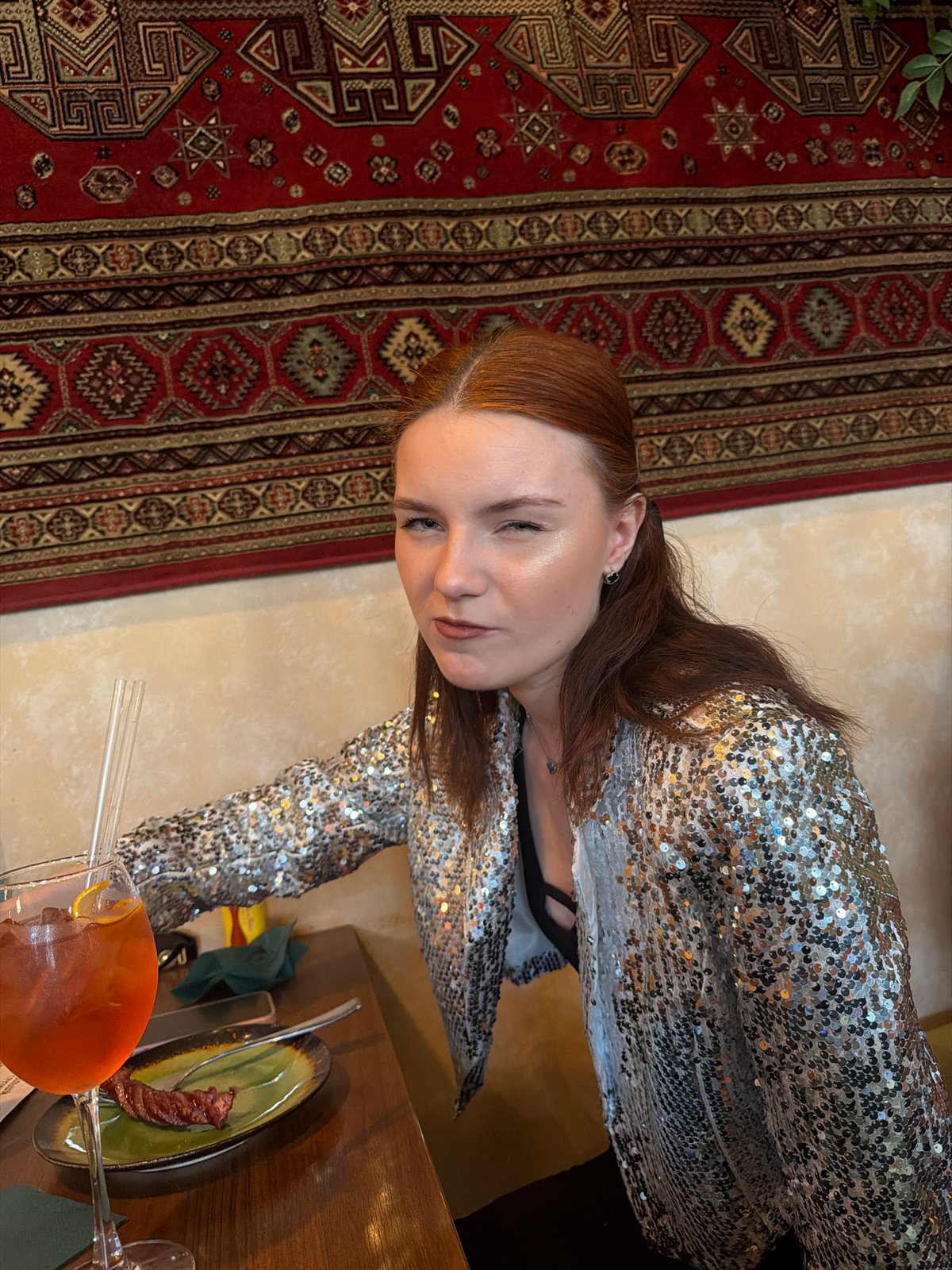 Young women dine at decorated Saint Petersburg restaurant