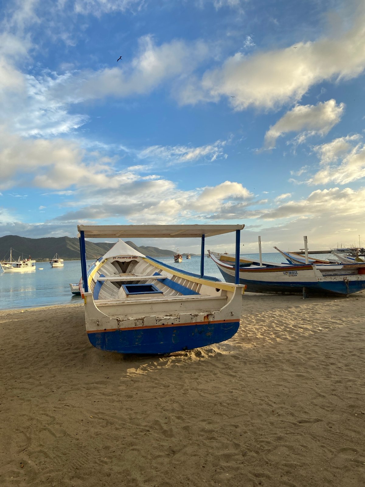 Fishing boats and stormy skies at Juan Griego bay