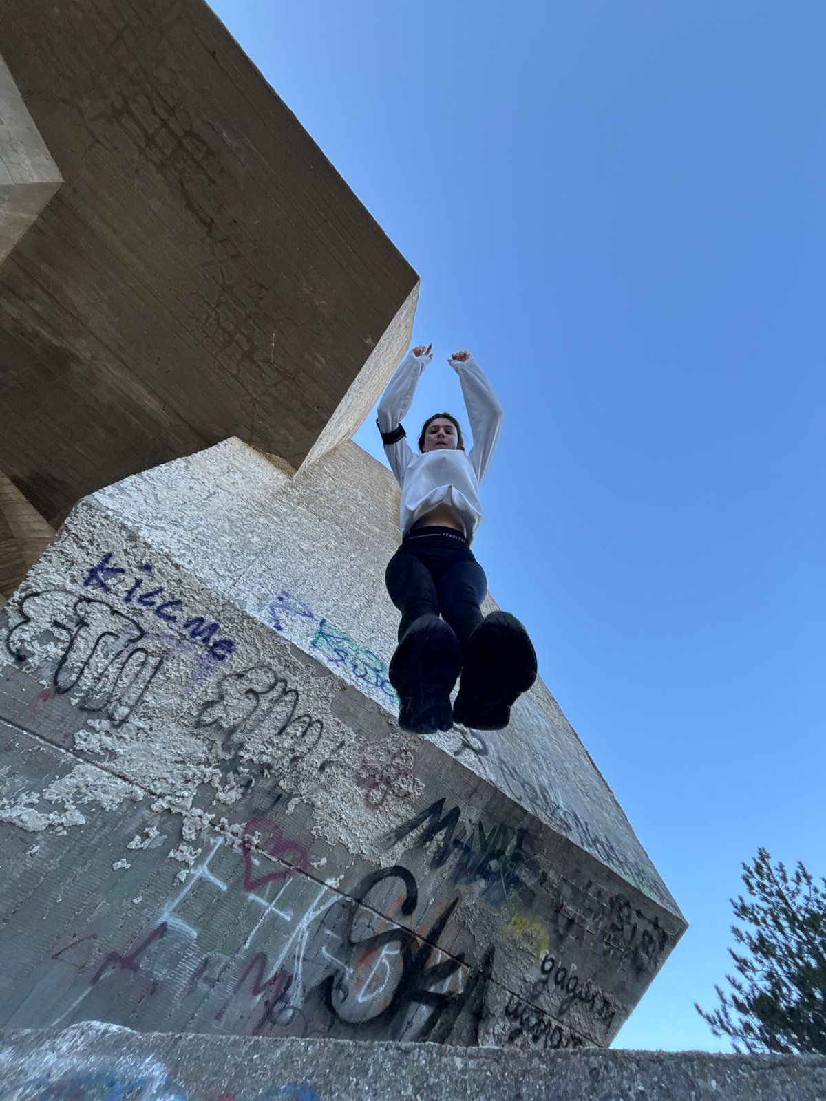 Early morning parkour session captured at concrete structures in Varna
