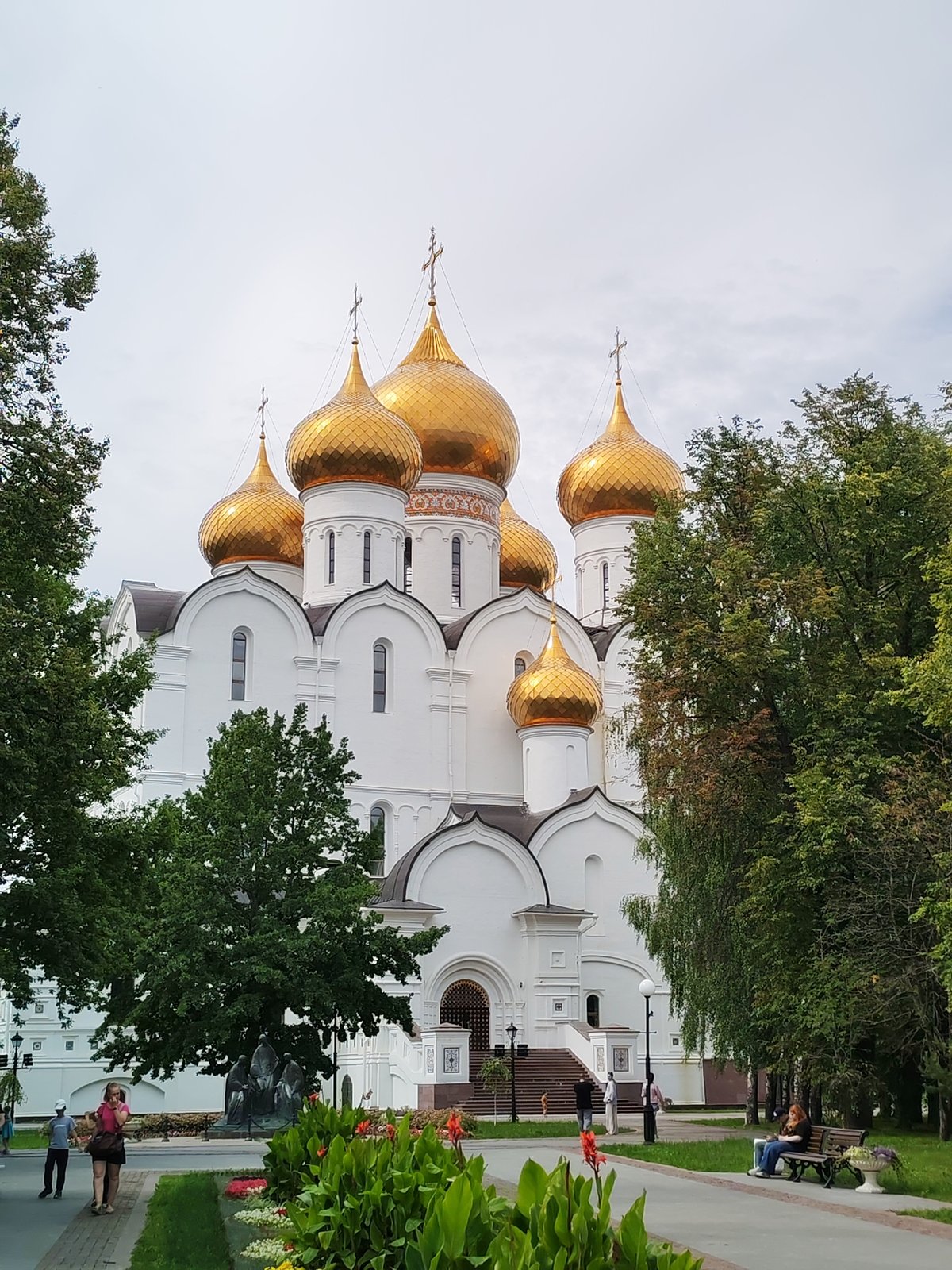 Orthodox churches and golden domes across Rusanovo, Russia
