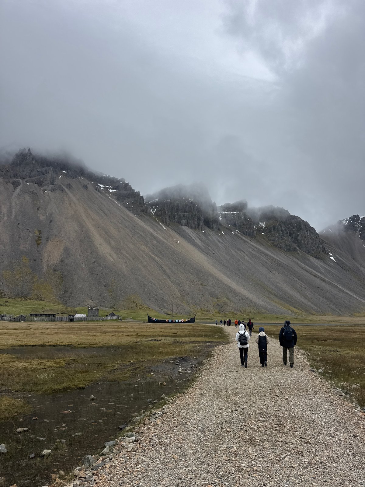 Tourists visit Viking replica sites in foggy Iceland