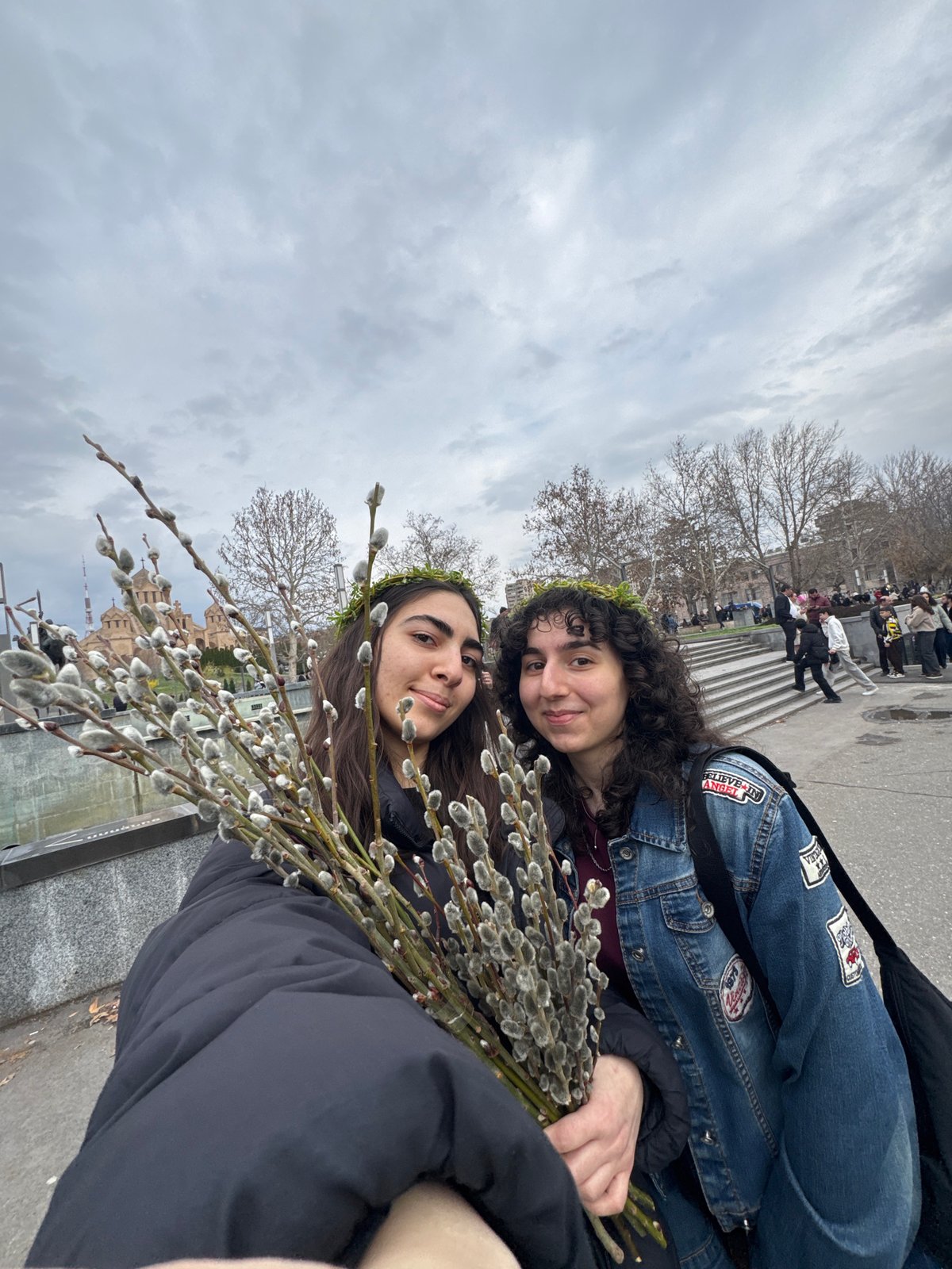 Spring celebration with willow branches in Yerevan, Armenia